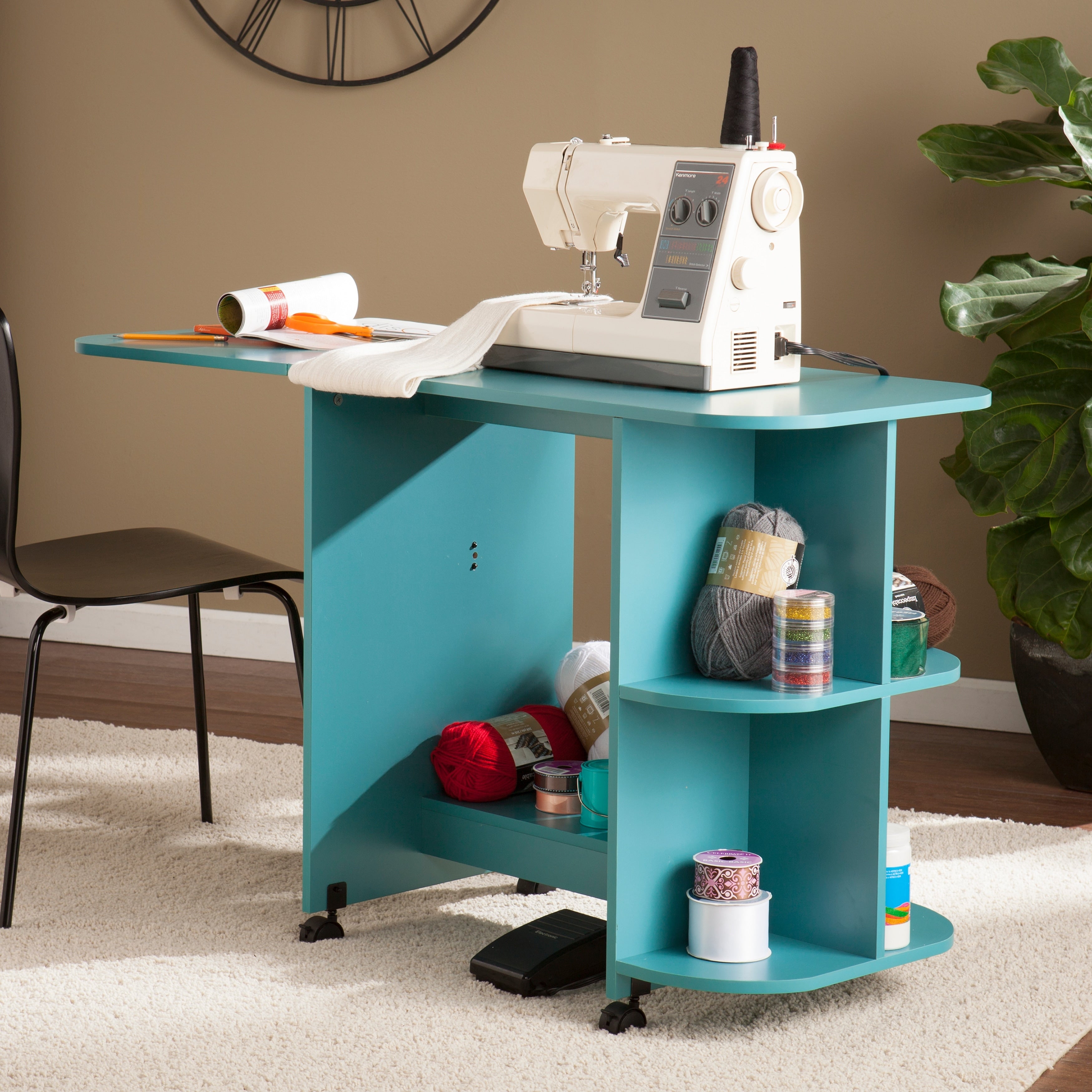 Harper Blvd Eastwick Expandable Rolling Sewing Table Craft Station Turquoise