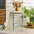 Easy Assembly 20.08 Accent Rustic Wooden Carved Coffee Table Round Wooden Top Metal Leg Round End Table For Living Room