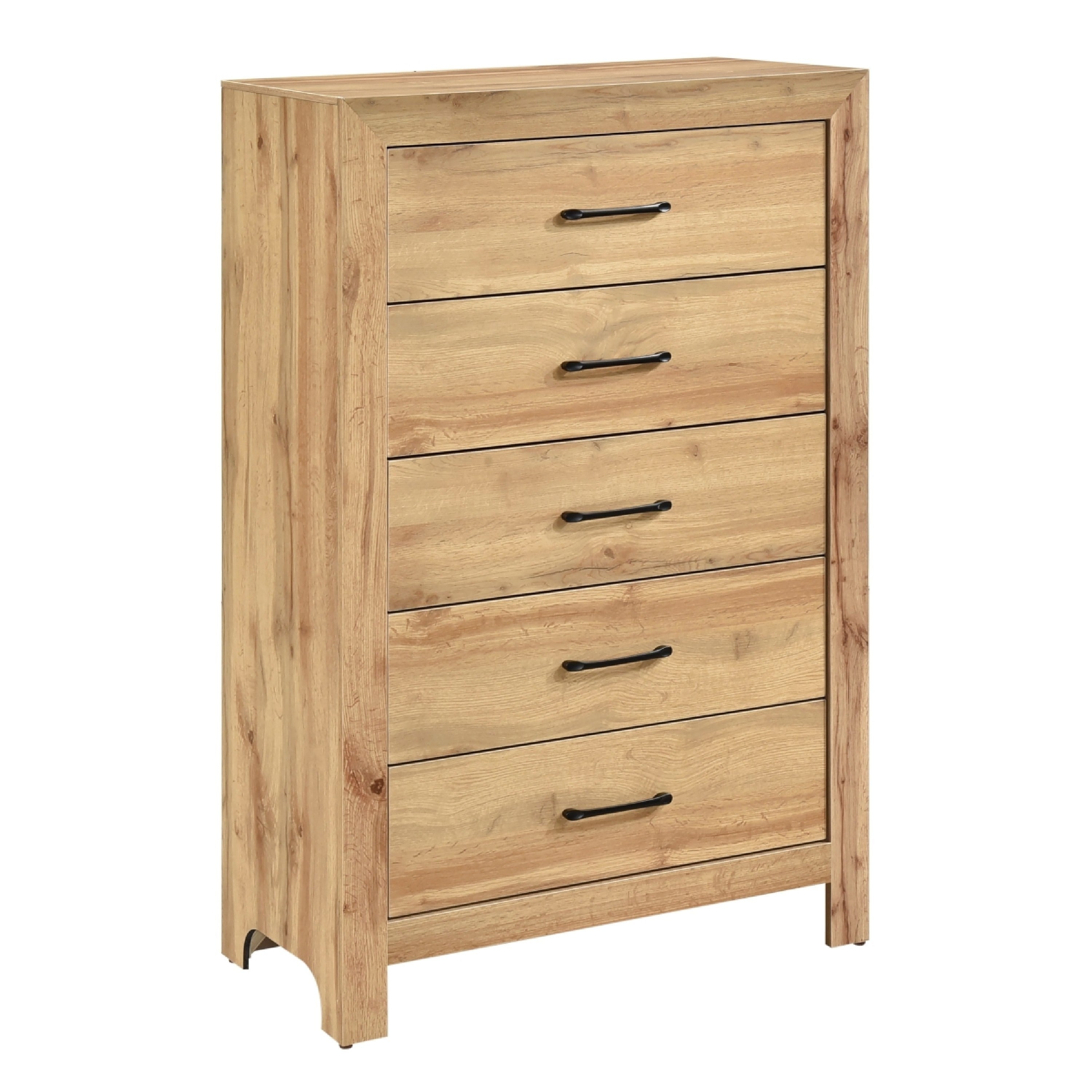 Eby Tall Dresser Chest 5 Drawers Black Nickel Handles Natural Brown