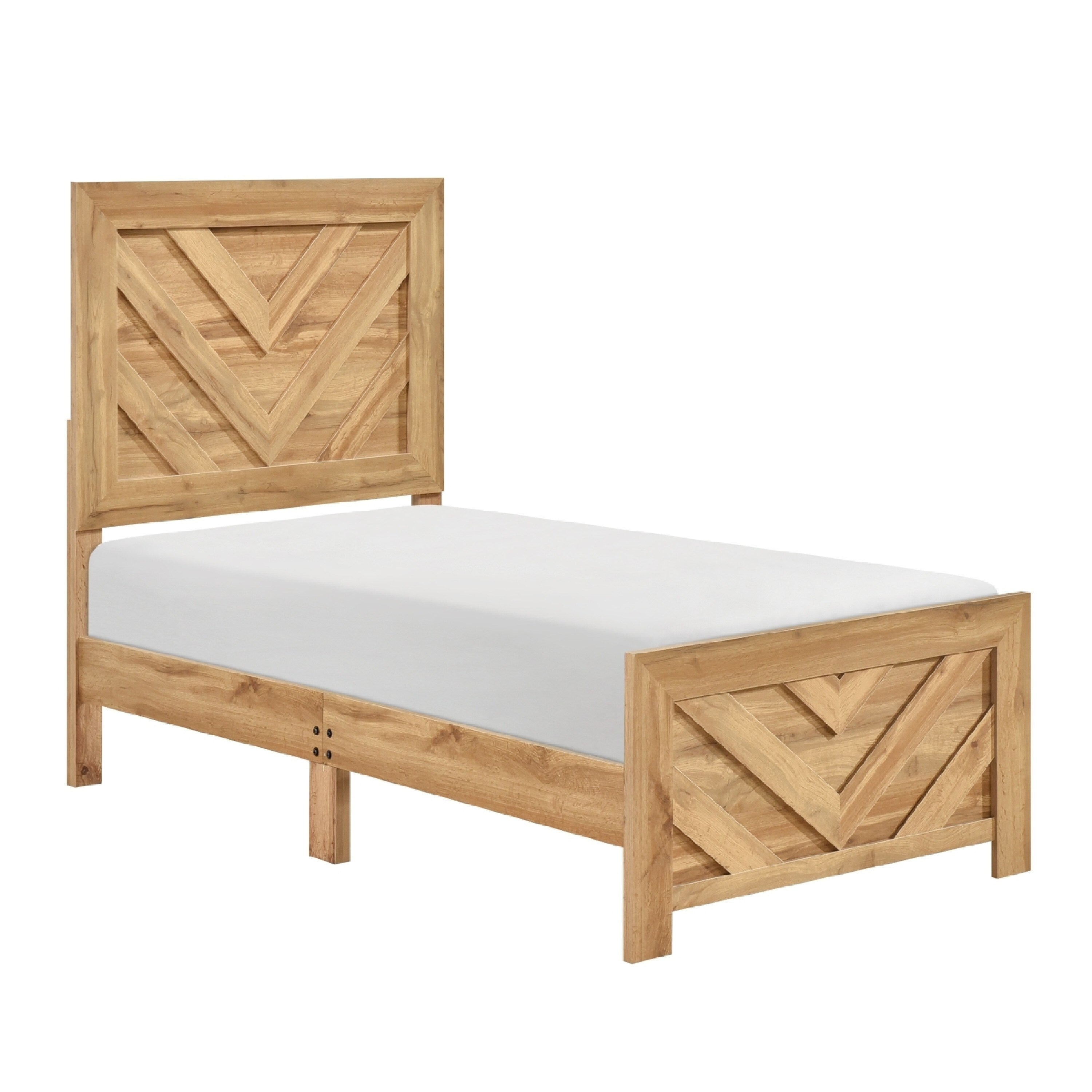 Eby Twin Panel Bed Chevron Design 3D Texture Light Natural Brown