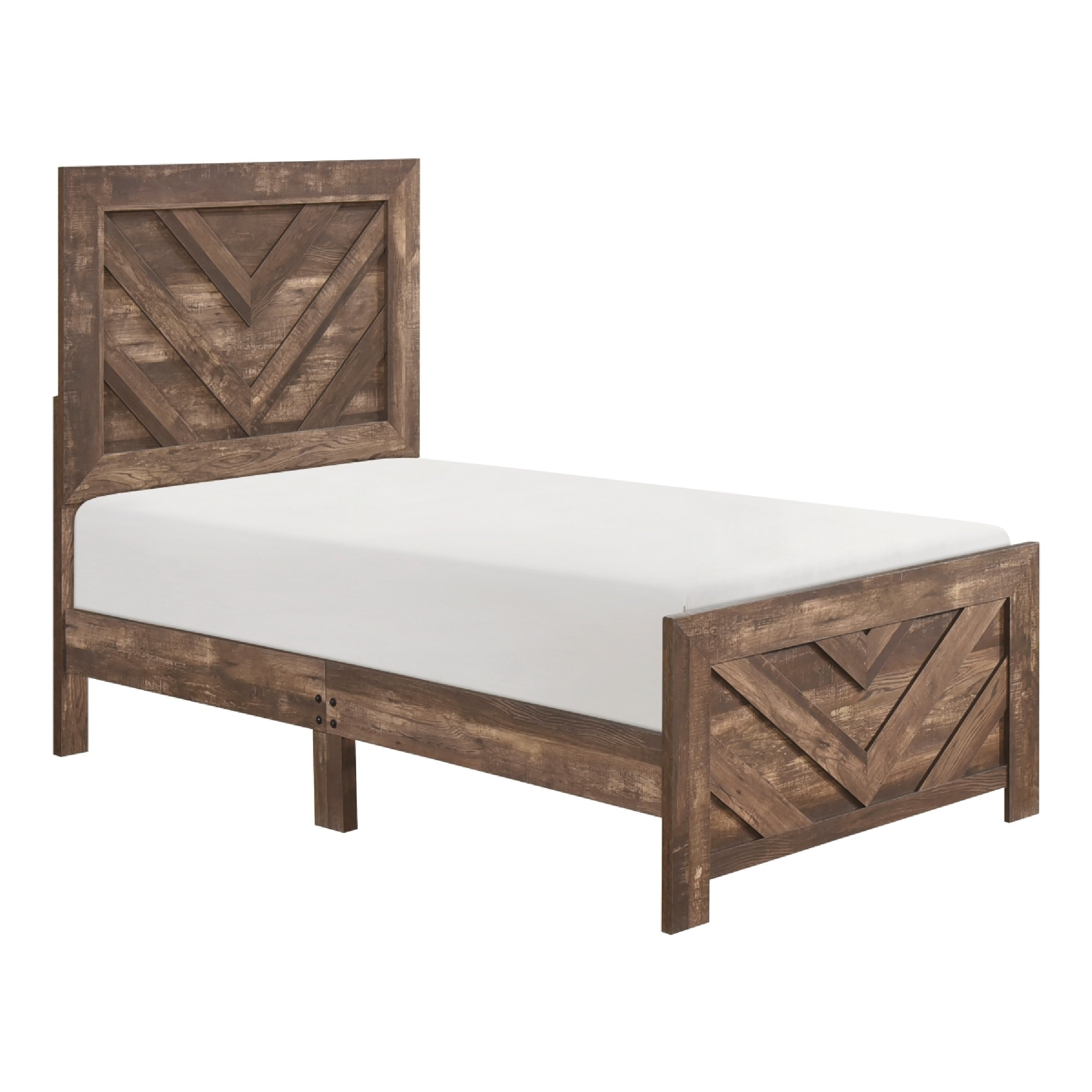 Eby Twin Panel Bed Chevron Design Aesthetic 3D Texture Rustic Brown