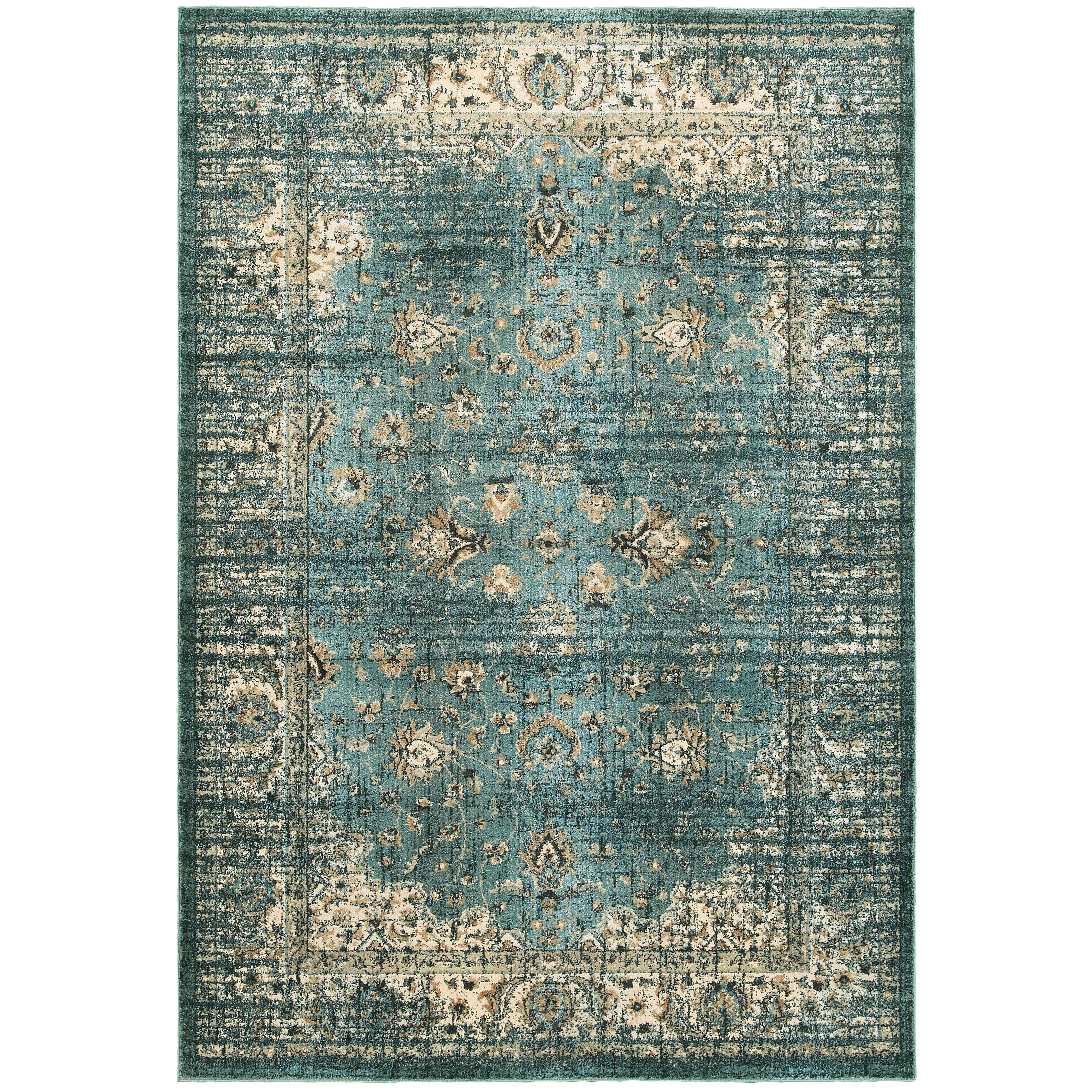 Arabesque Traditions Blue Ivory Area Rug 5 3 X 7 6 53 X 76