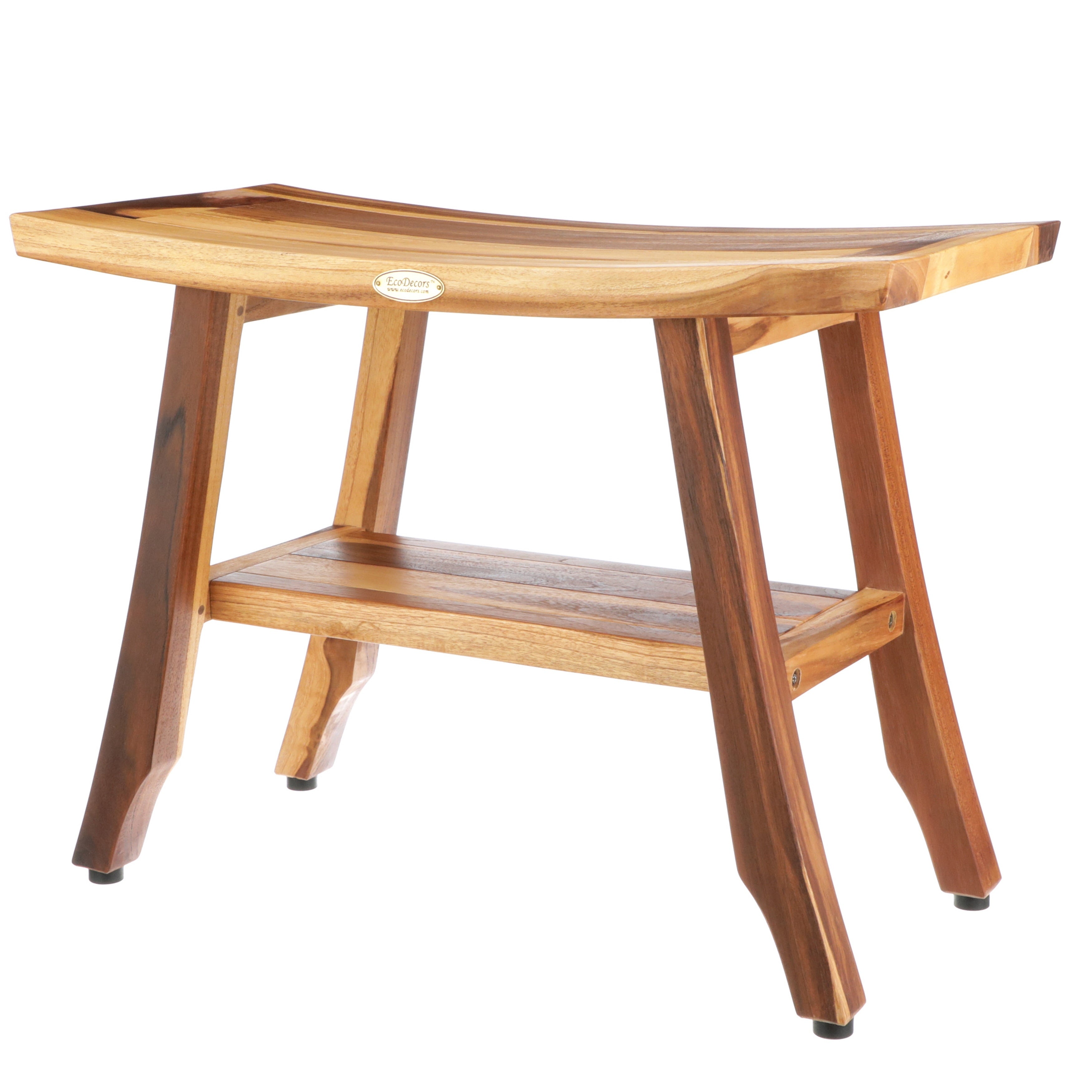 24 Ecodecors Satori Solid Teak Shower Bathroom Bench With Shelf In Earthyteak Finish