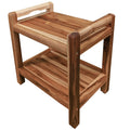 18 Ecodecors Earthyteak Eleganto Solid Teak Shower Bench With Shelf And Liftaide Arms In Earthyteak Finish