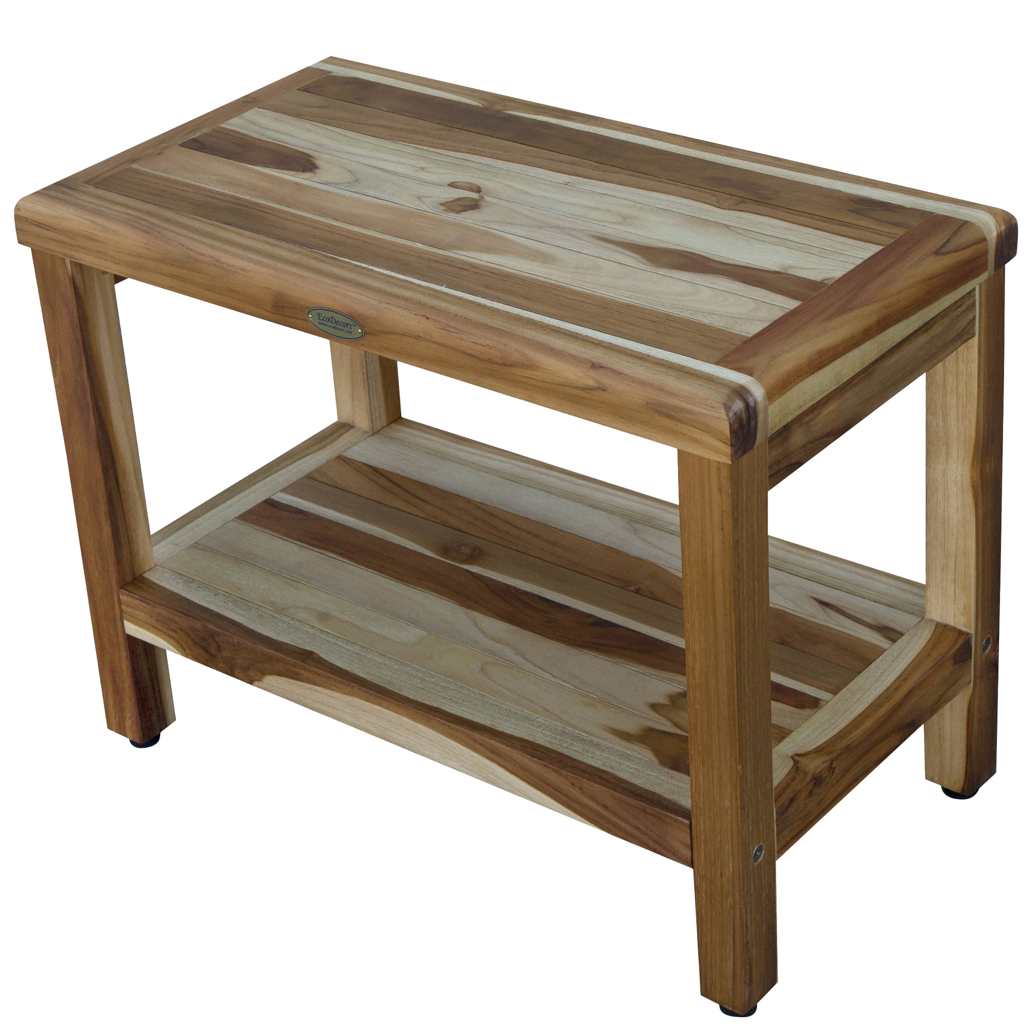 24 Ecodecors Earthyteak Eleganto Solid Teak Shower Bench With Shelf In Earthyteak Finish
