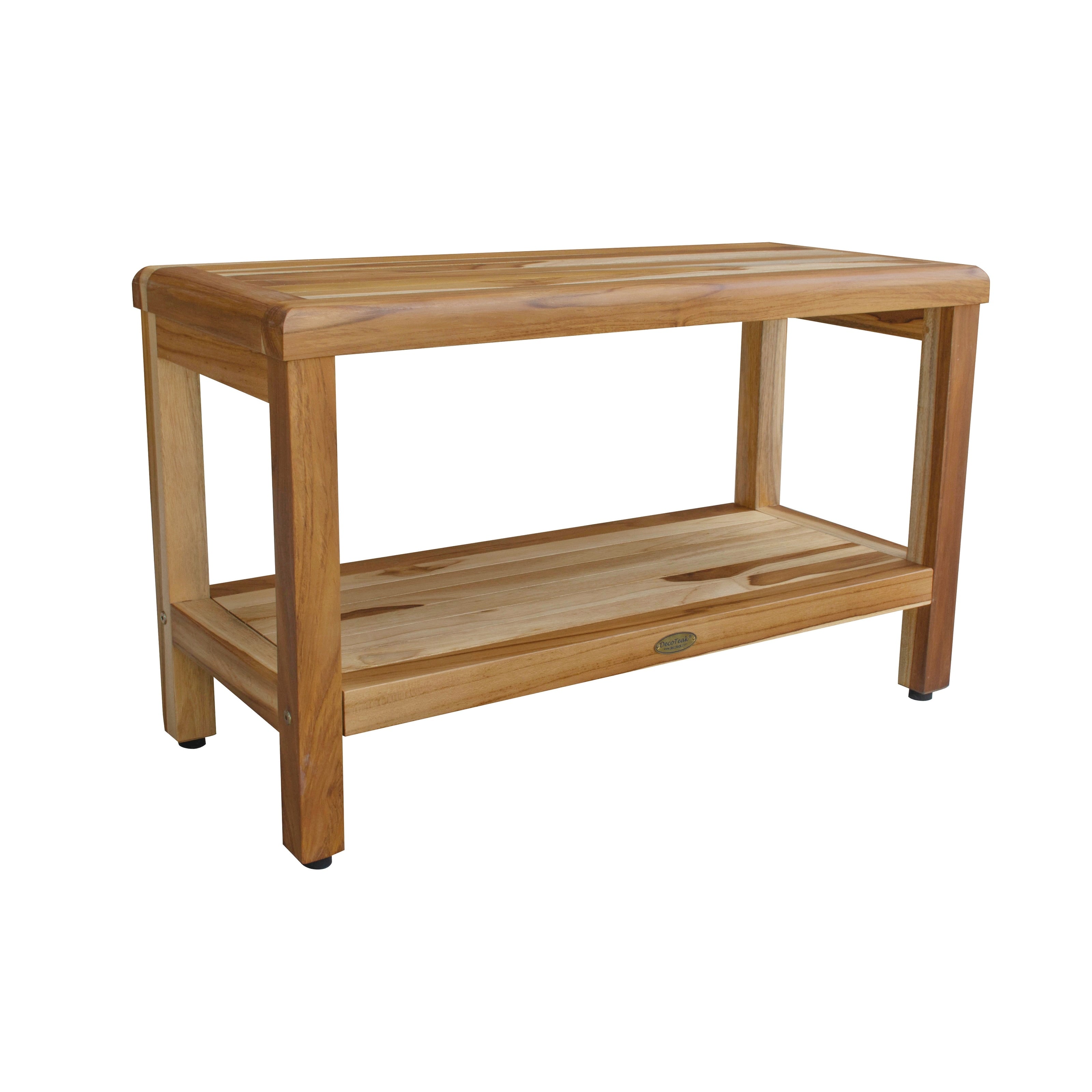 29 Ecodecors Earthyteak Eleganto Solid Teak Shower Bench With Shelf In Earthyteak Finish