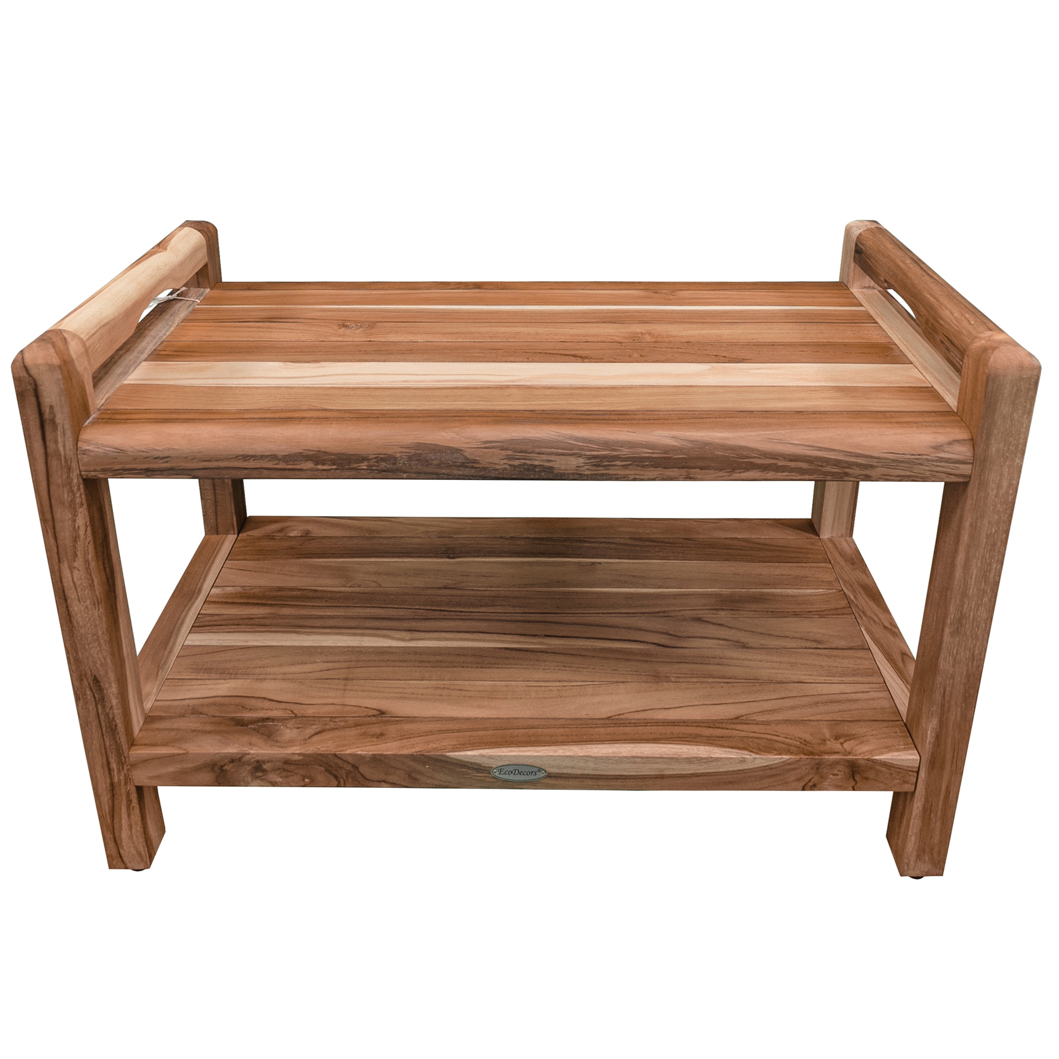 29 Ecodecors Earthyteak Eleganto Teak Shower Bench With Organization Shelf And Liftaide Arms In Earthyteak Finish