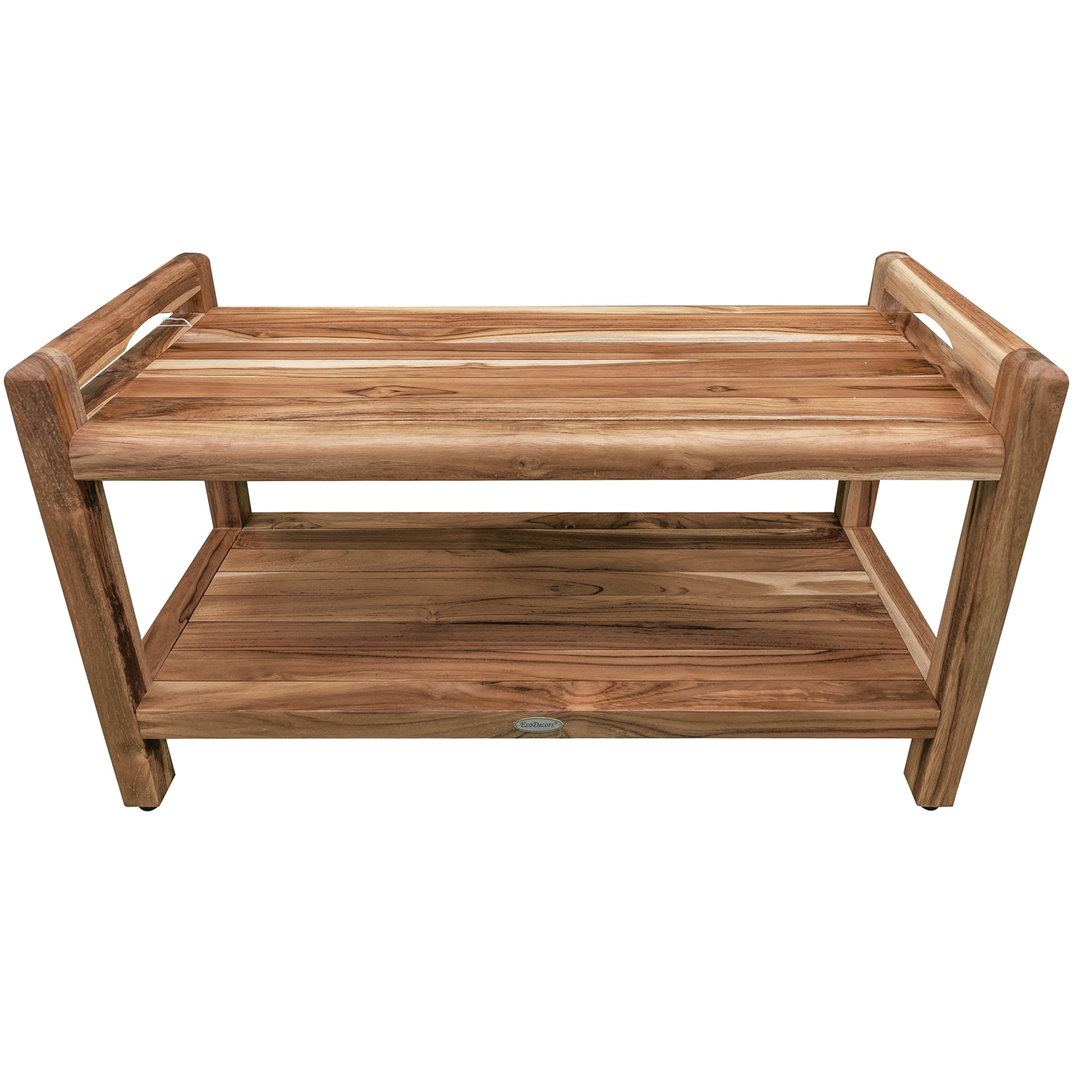 35 Ecodecors Earthyteak Eleganto Shower Bathroom Bench With Shelf And Liftaide Arms In Solid Teak Earthyteak Finish