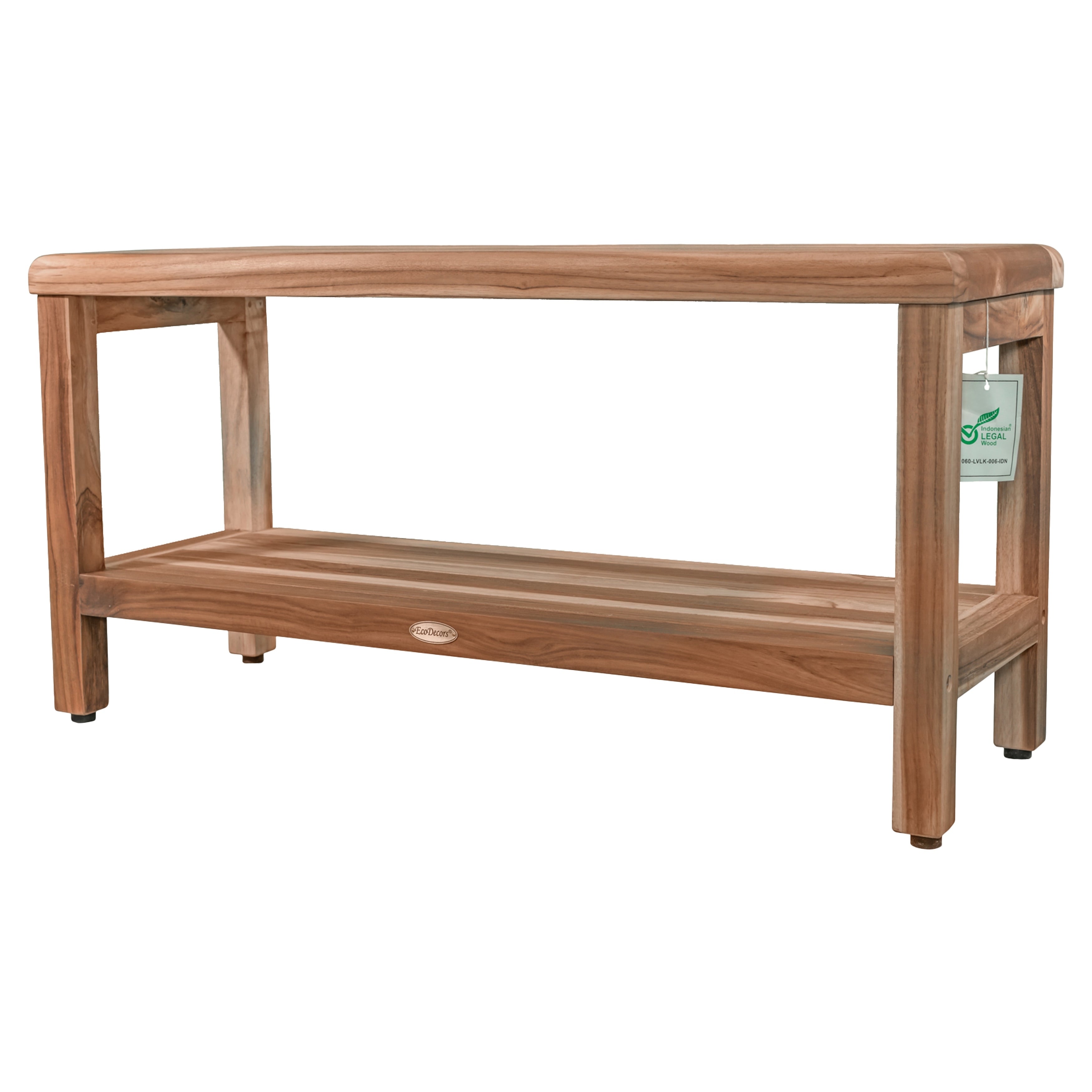 35 Ecodecors Earthyteak Eleganto Solid Teak Shower Bench With Shelf In Earthyteak Finish