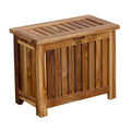 Ecodecors Solid Teak Slatted Bench Hamper With Laundry Bag In Earthyteak Finish