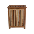 Ecodecors Solid Teak Slatted Standard Hamper With Laundry Bag In Earthyteak Finish