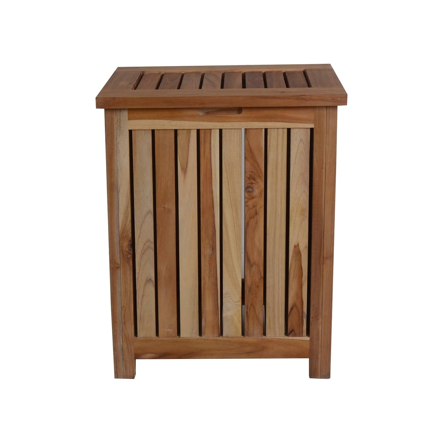 Ecodecors Solid Teak Slatted Standard Hamper With Laundry Bag In Earthyteak Finish