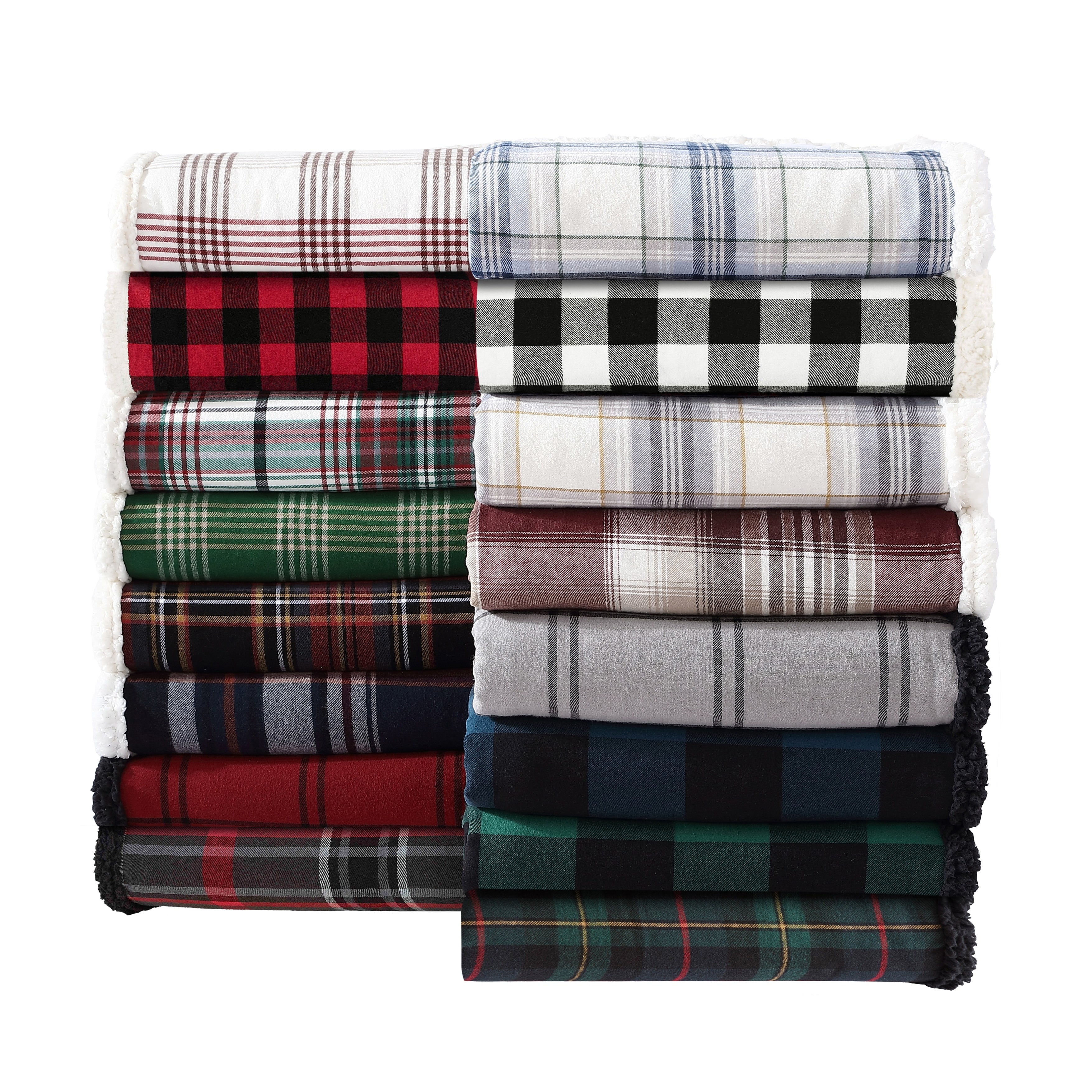 Eddie Bauer Kettle Falls Plaid Flannel Sherpa Throw Blanket