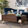 Edel Mid Century Walnut Brown And Gold Finished Wood Coffee Table