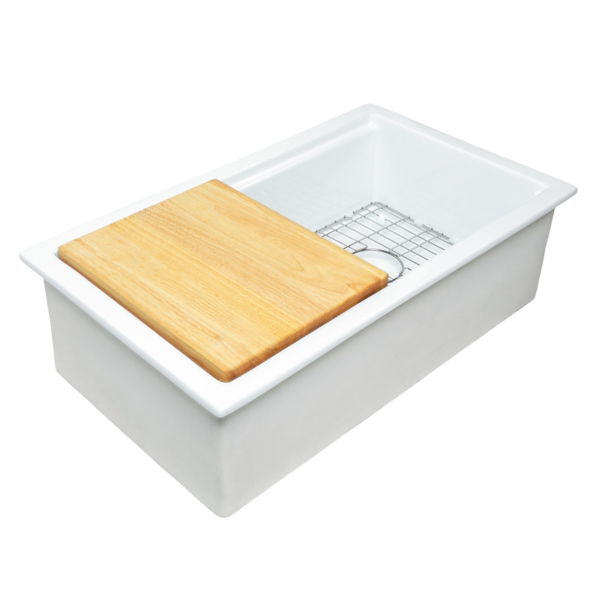 Eden Crisp White Fireclay 32 Single Bowl Undermount Workstation Kitchen Sink
