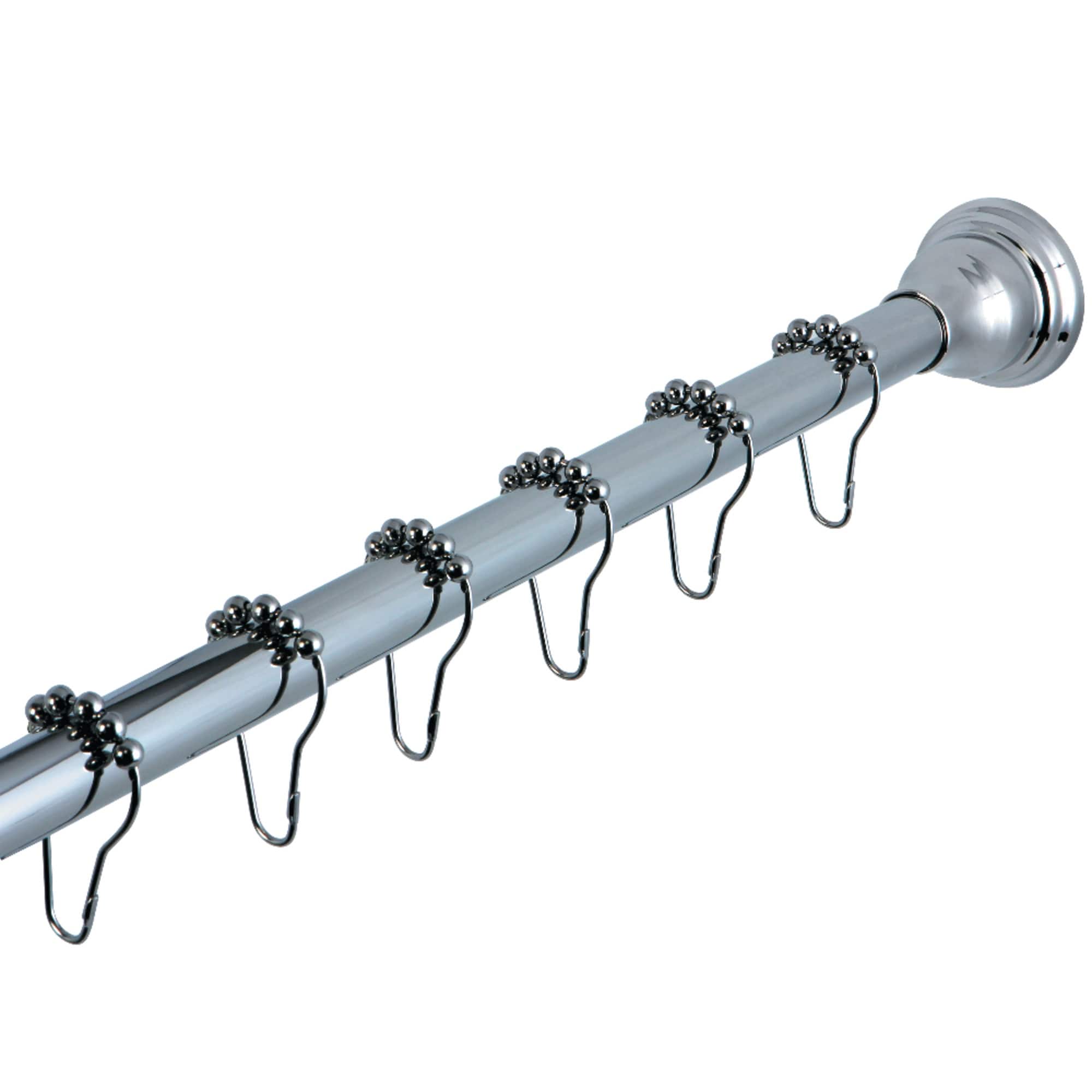 Chrome Adjustable Shower Curtain Rod With Shower Hooks Silver