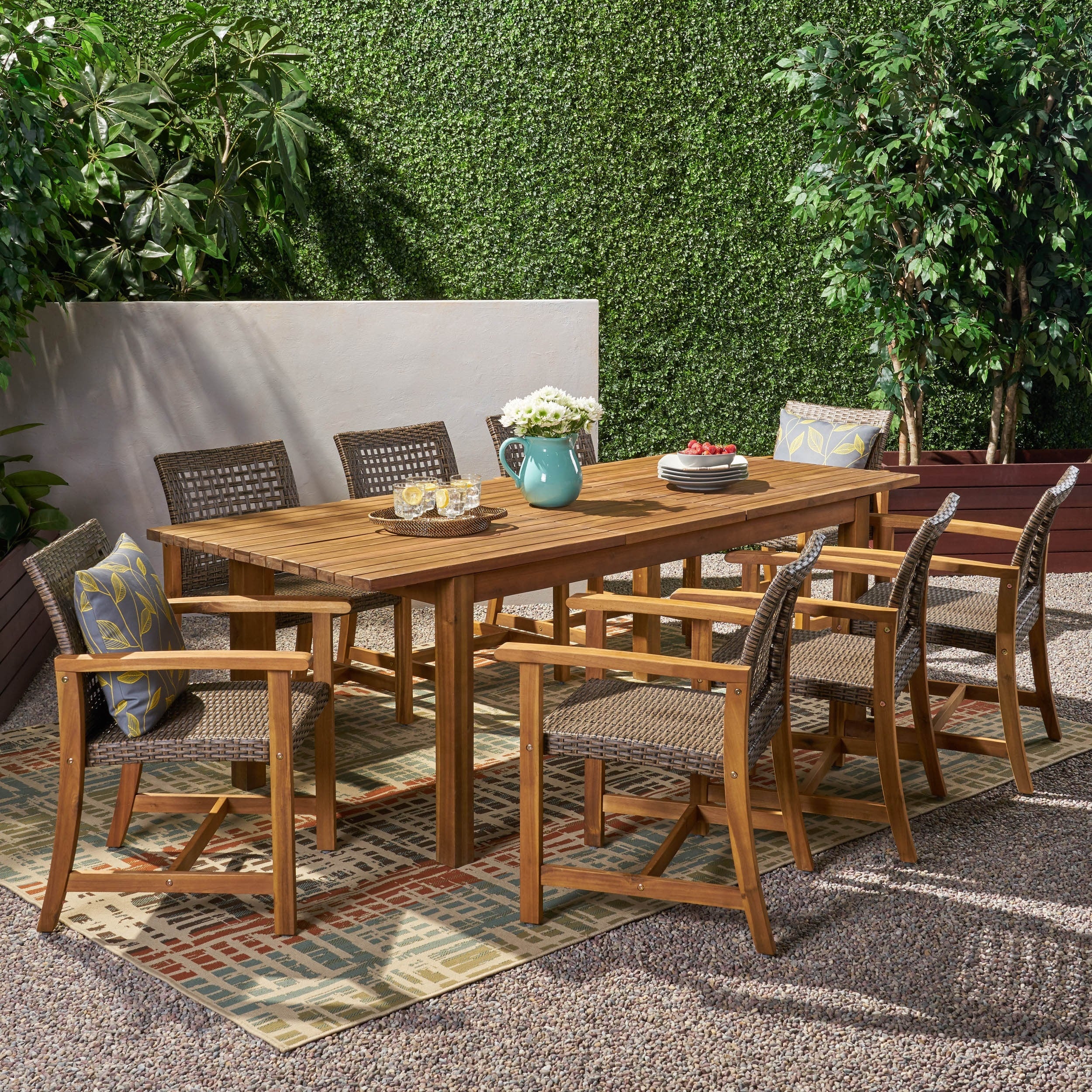 Edgewood Outdoor 8 Seater Acacia Wood Dining Set With Expandable Table By Christopher Knight Home