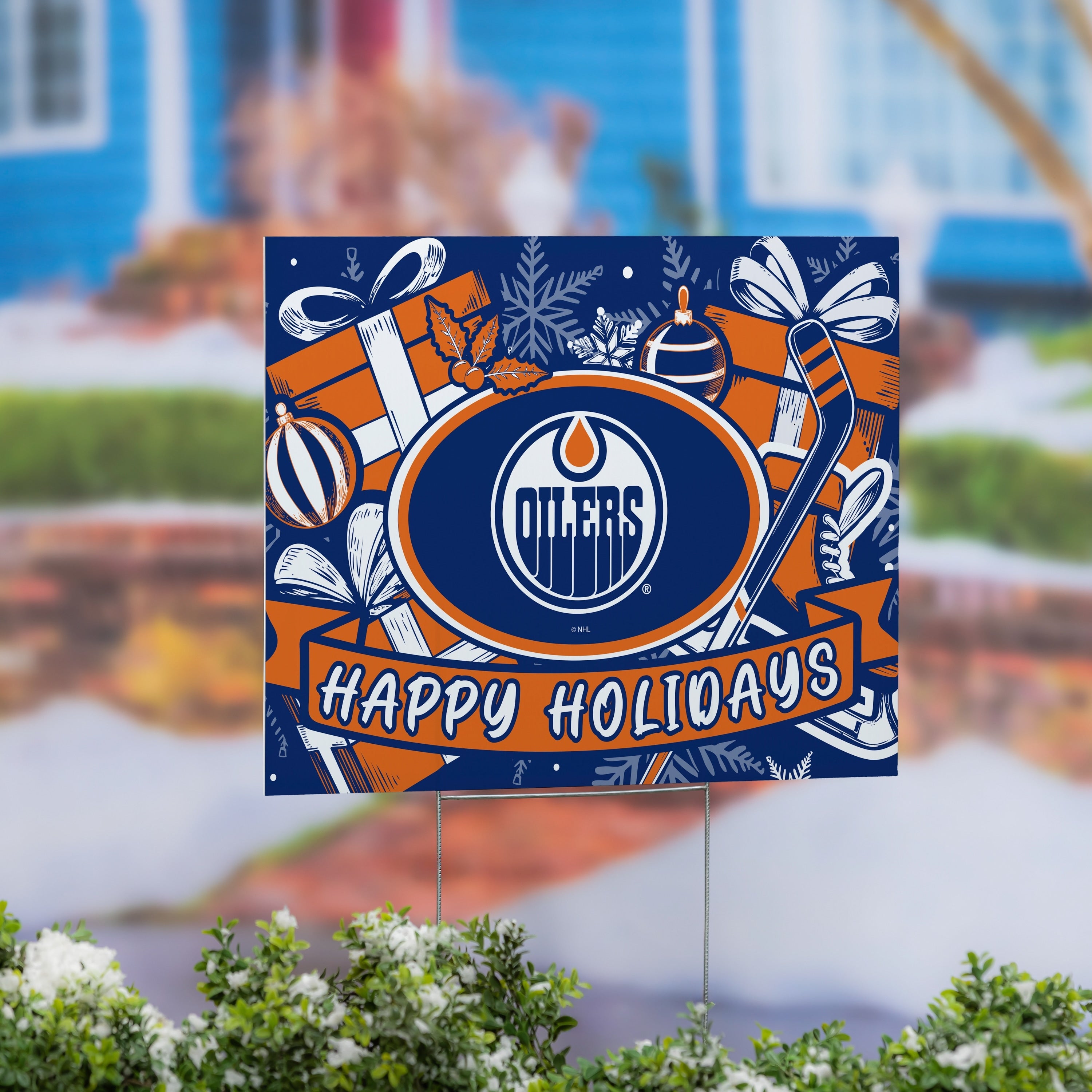Edmonton Oilers Yard Sign Happy Holidays 24 X 18