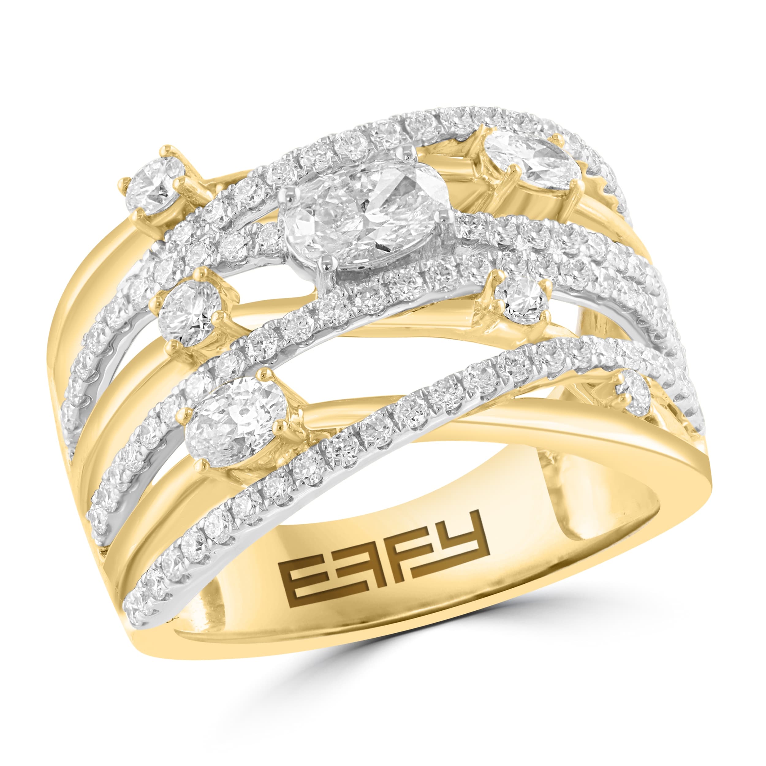 Effy 14K White Yellow Gold Lab Grown Diamond Criss Cross Statememt Ring