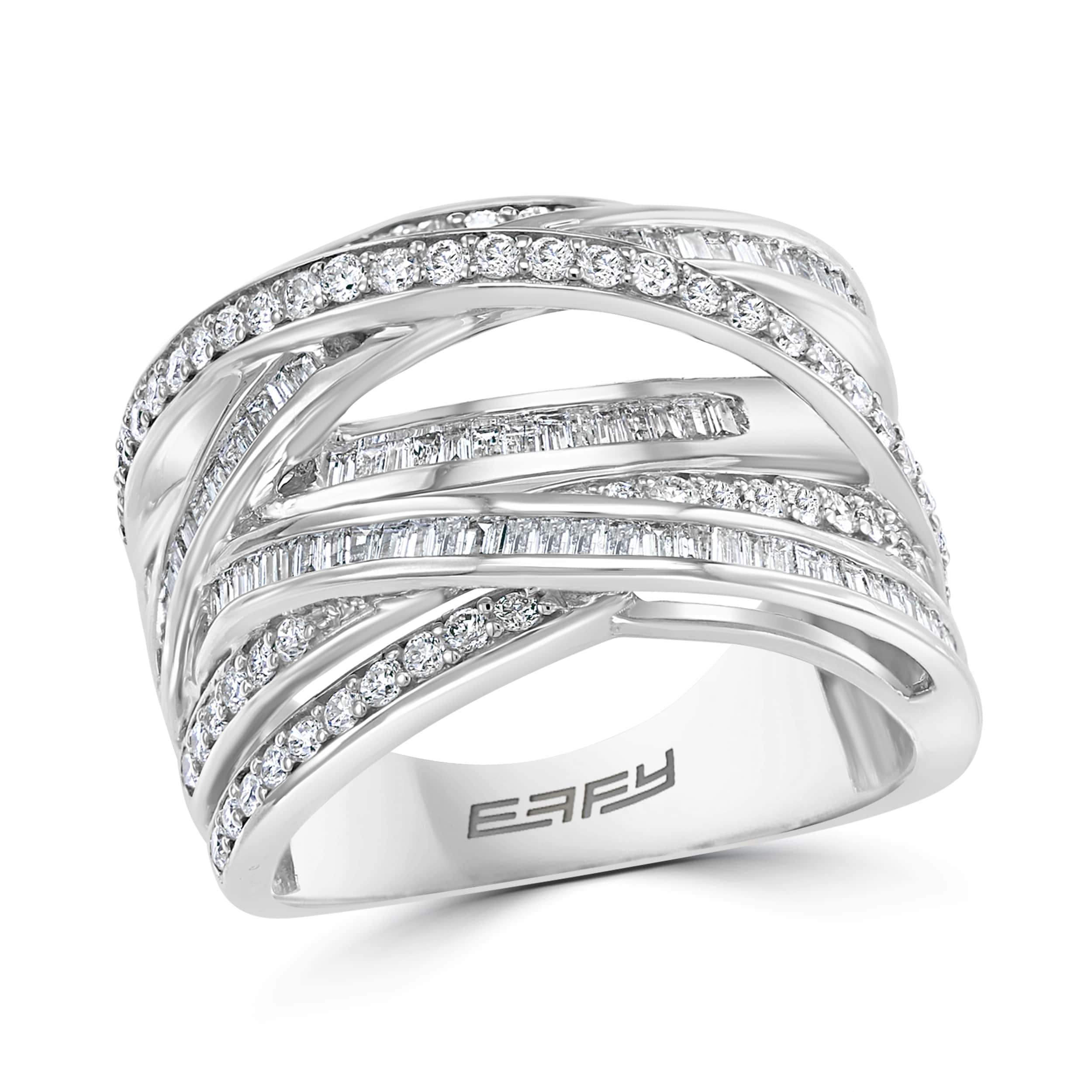 Effy 925 Silver Diamond Stacked Cross Ring