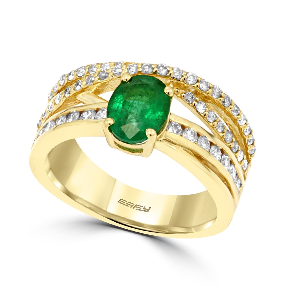 Effy Jewelry Emerald Crisscross Ring With Diamonds In 14K Yellow Gold 1.69 Twc