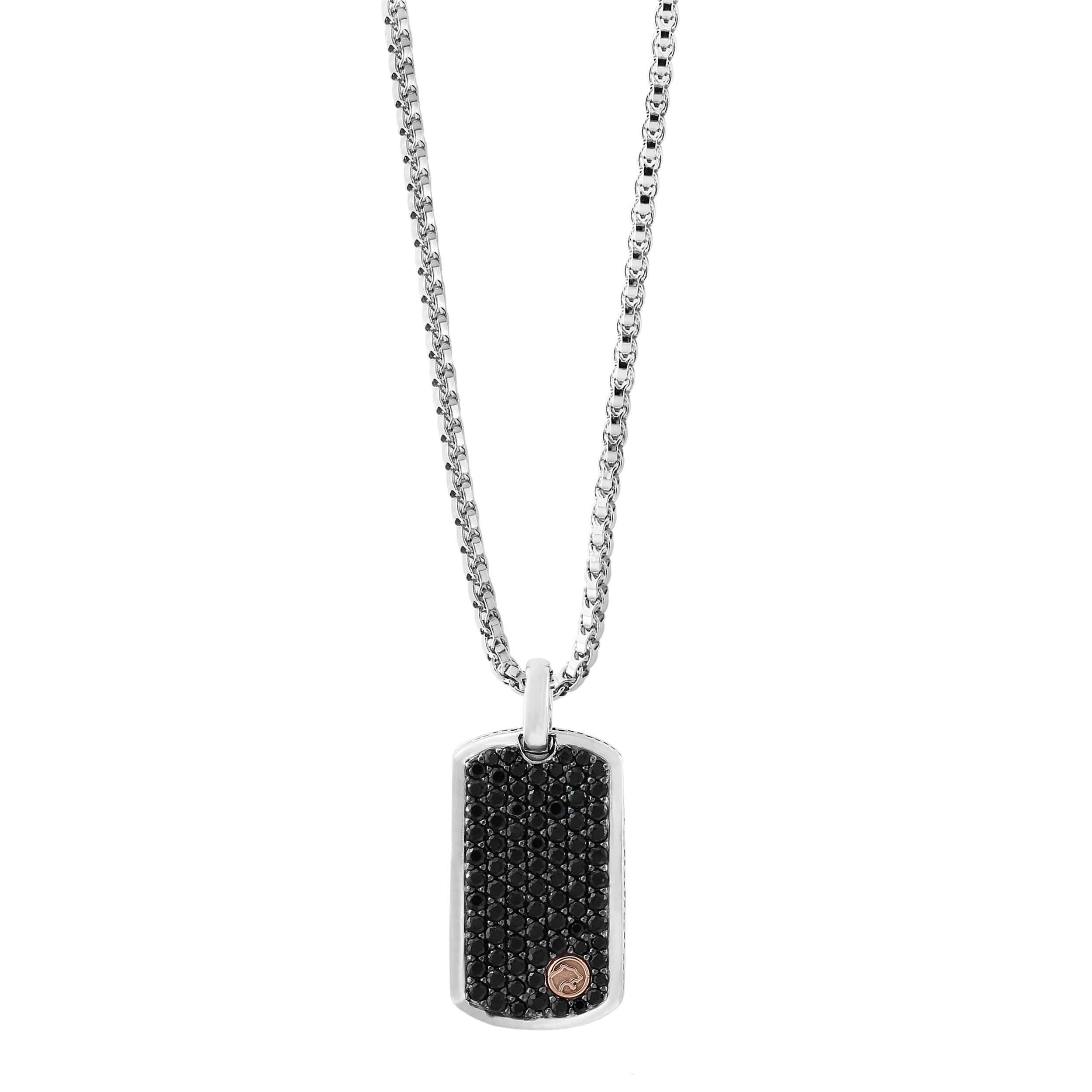 Effy Mens 925 Sterling Silver 18K Rose Gold Black Sapphire Pendant Necklace