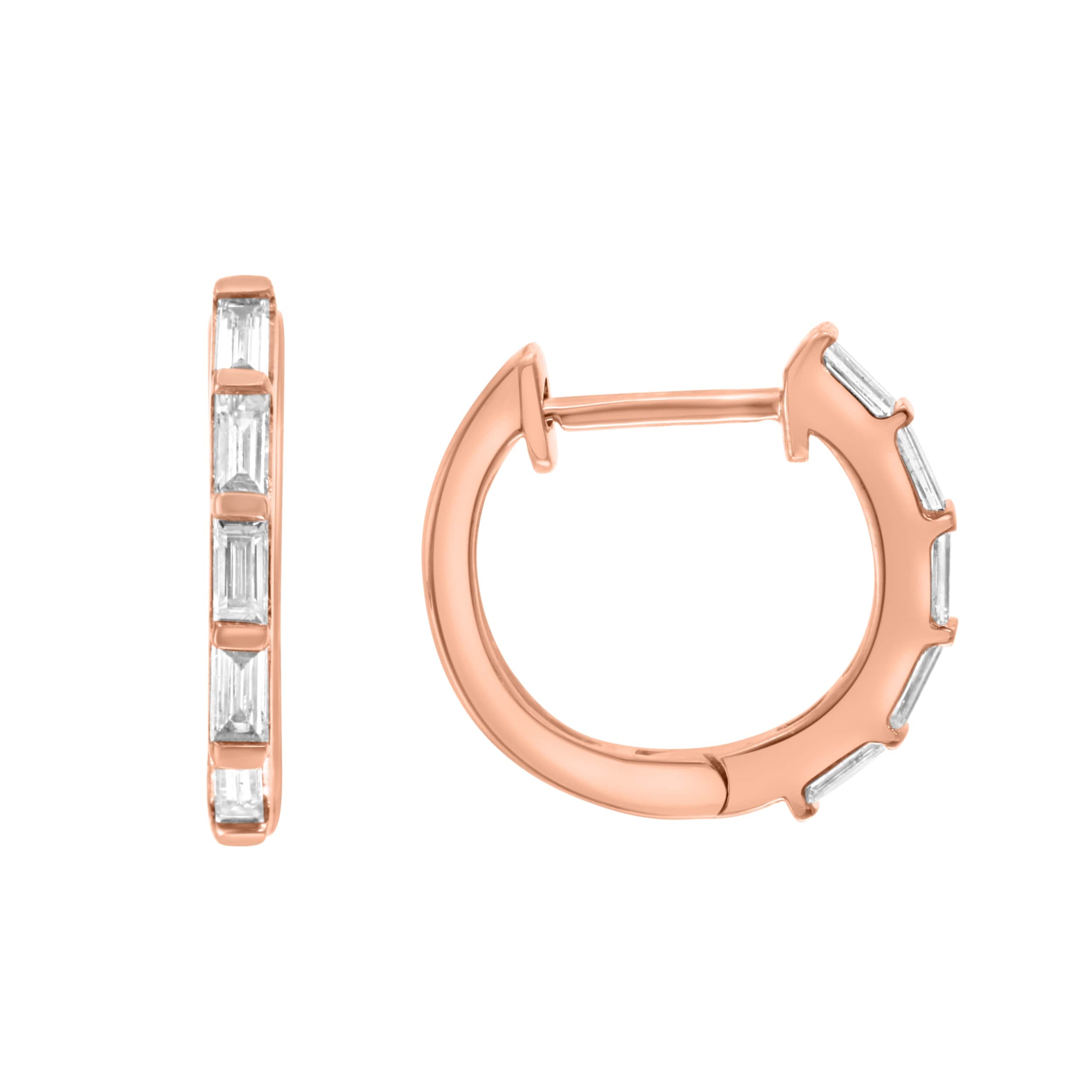 Effy Womens 14K Rose Gold Baguette Diamond Hoop Earrings
