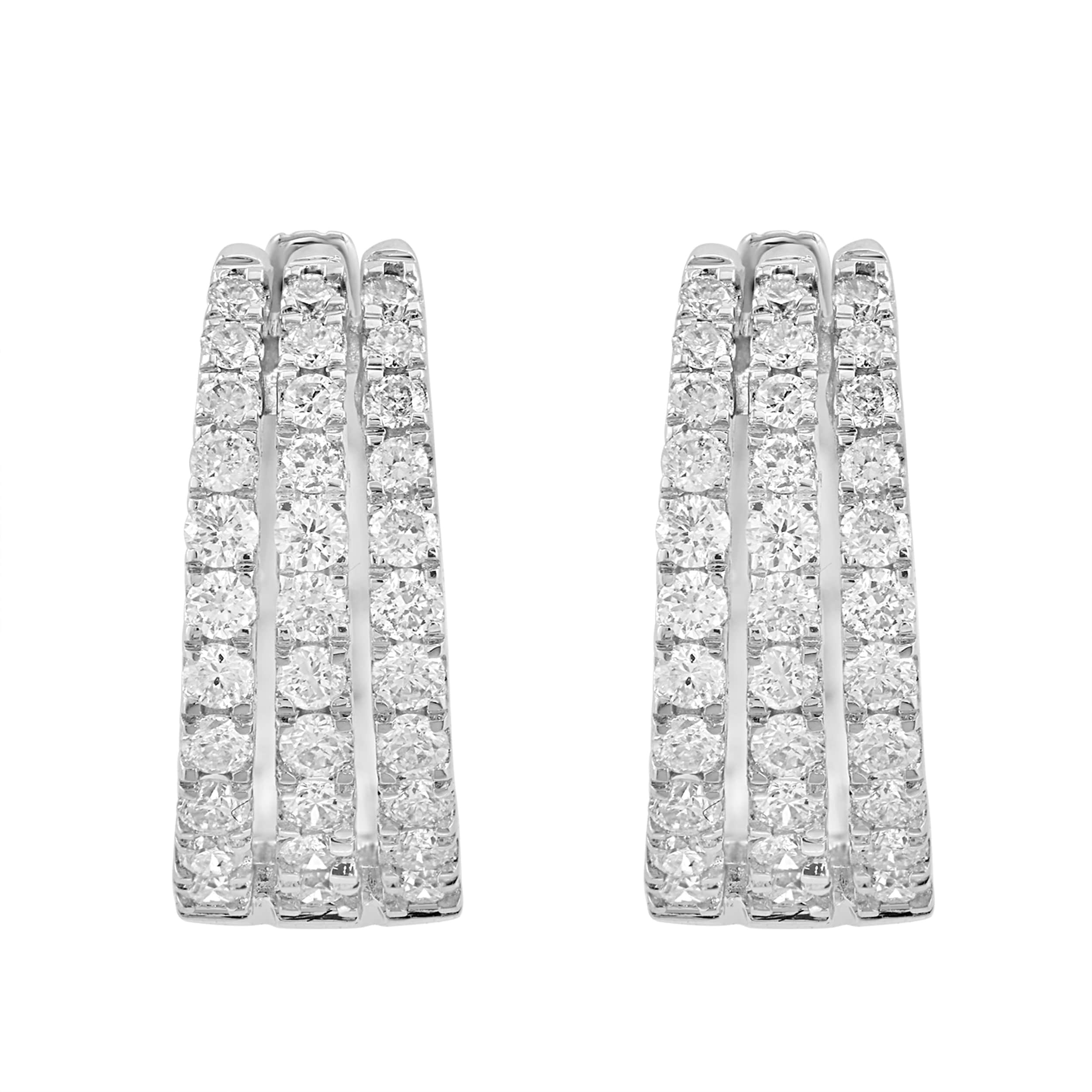 Effy Womens 14K White Gold Diamond Pave Hoop Earrings