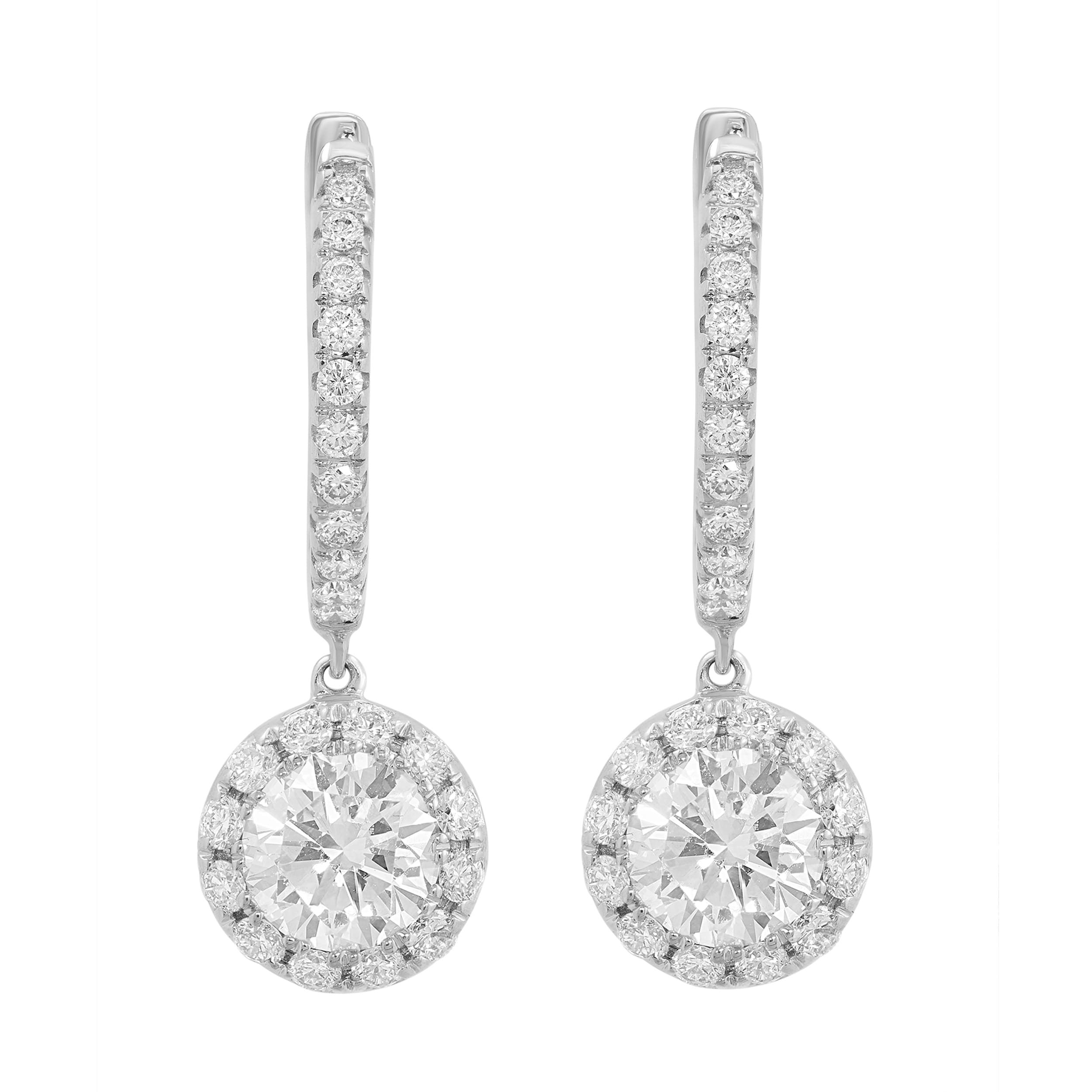 Effy Womens 14K White Gold Lab Grown Diamond Drop Hoop Earrings