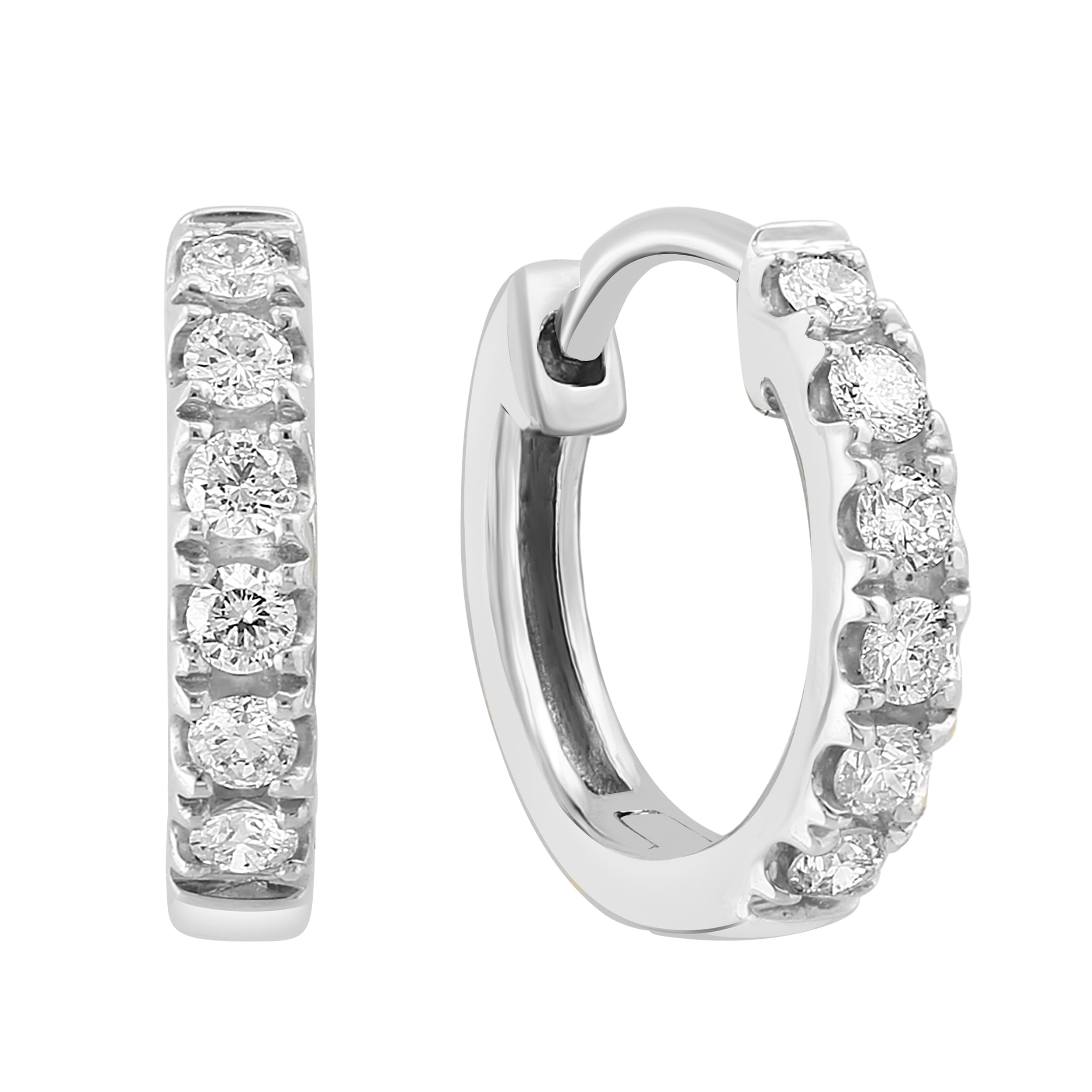 Effy Womens 14K White Gold Pave Diamond Hoop Earrings