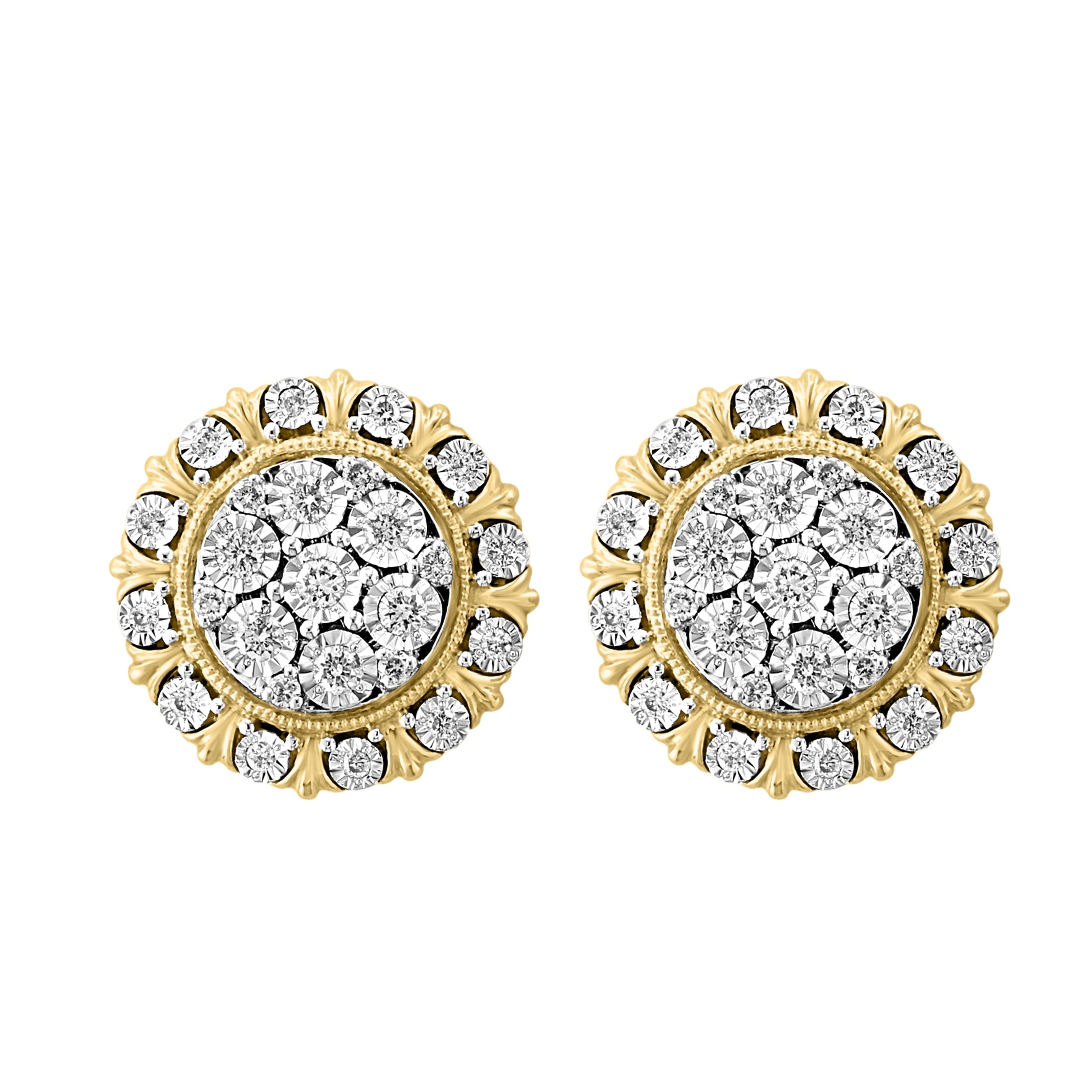 Effy Womens 14K White Yellow Gold Diamond Stud Earrings