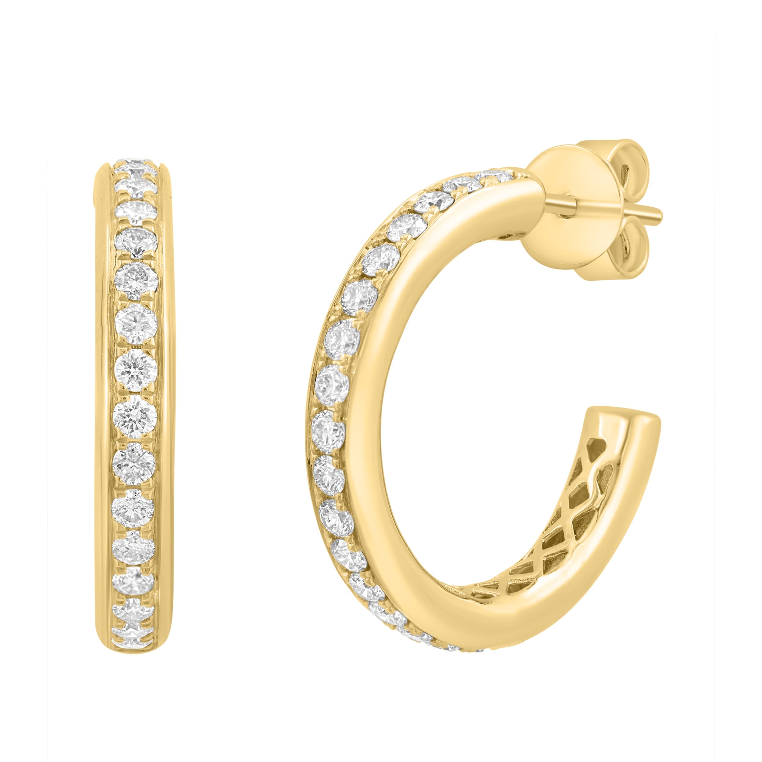 Effy Womens 14K Yellow Gold Diamond Open Hoop Earrings