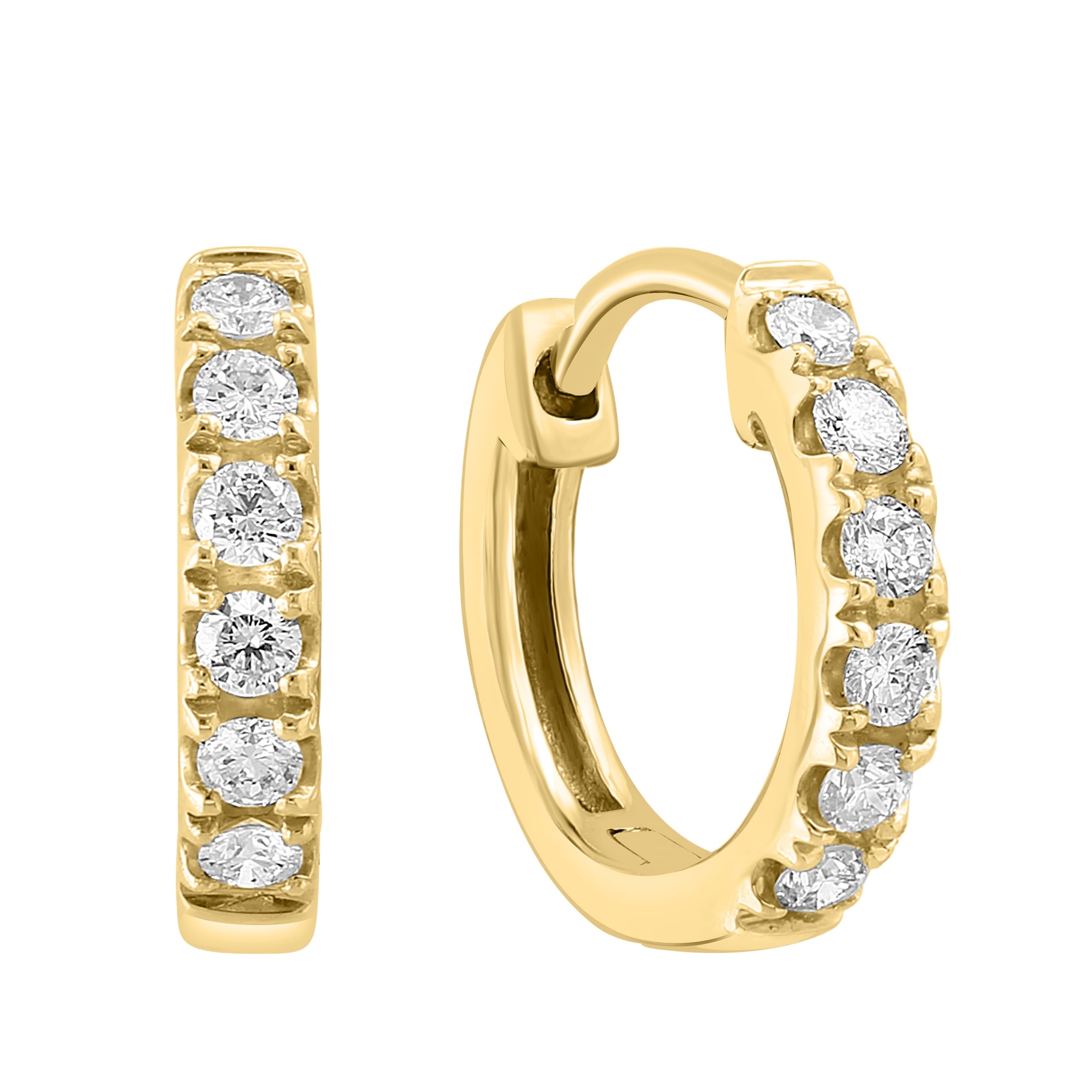 Effy Womens 14K Yellow Gold Pave Diamond Hoop Earrings