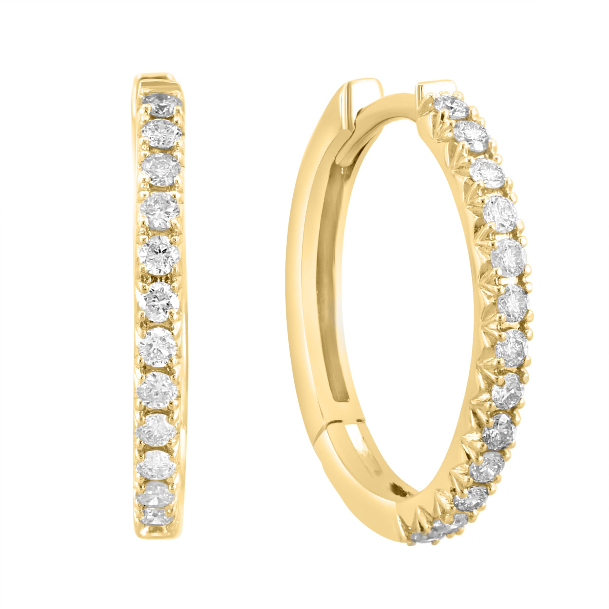 Effy Womens 14K Yellow Gold Pave Diamond Thin Hoop Earrings
