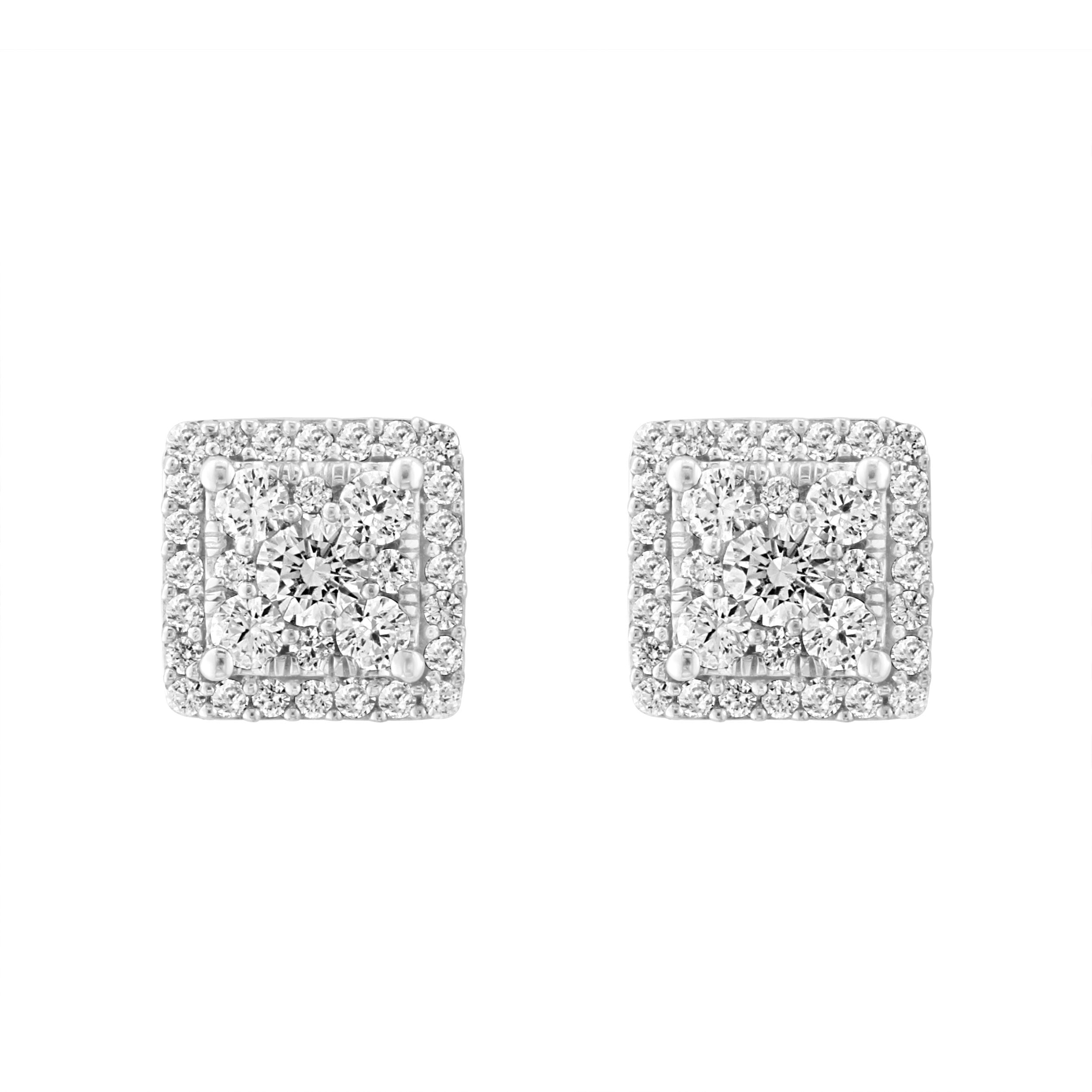 Effy Womens 925 Silver Lab Grown Diamond Pave Square Earrings