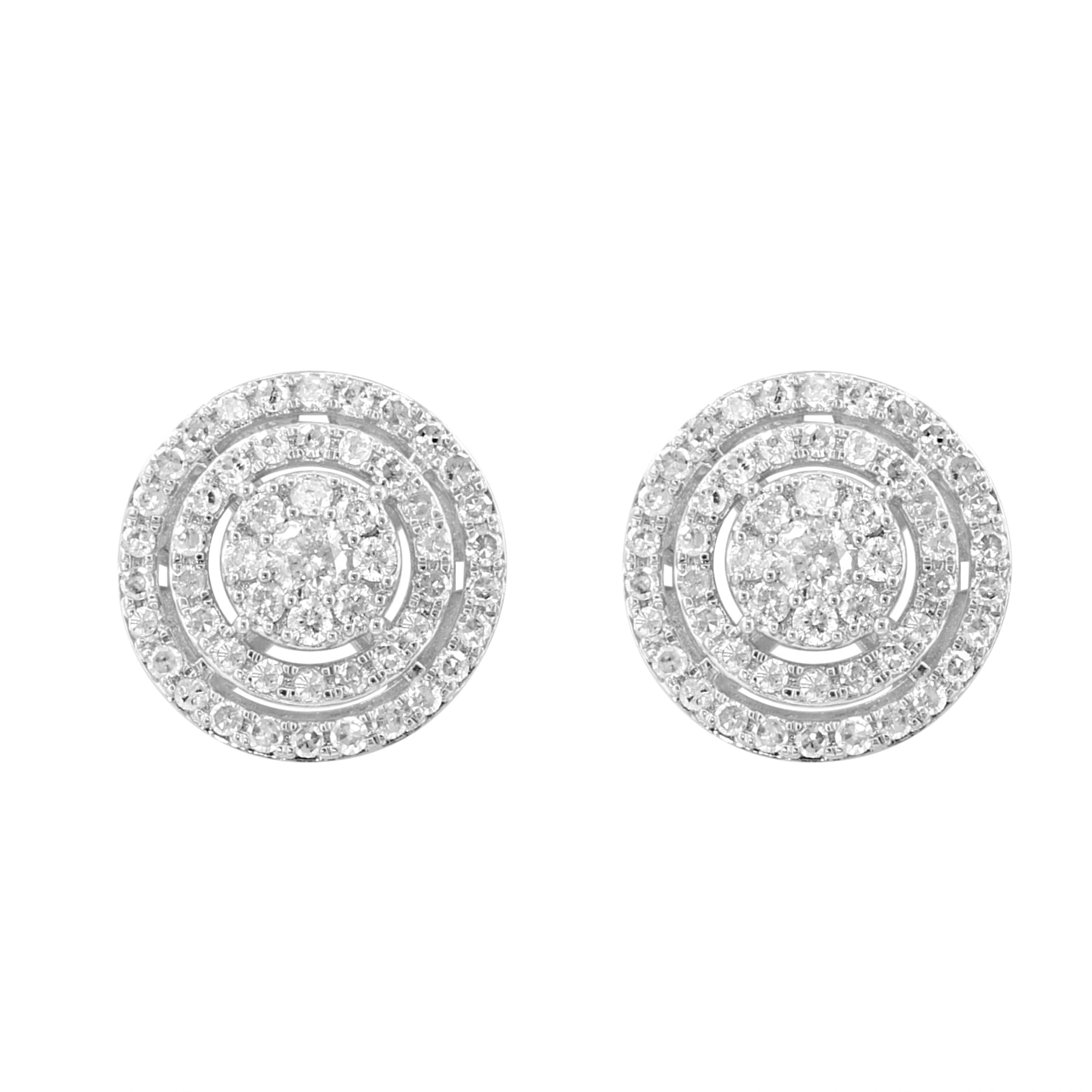 Effy Womens 925 Silver Lab Grown Diamond Round Double Pave Earrings