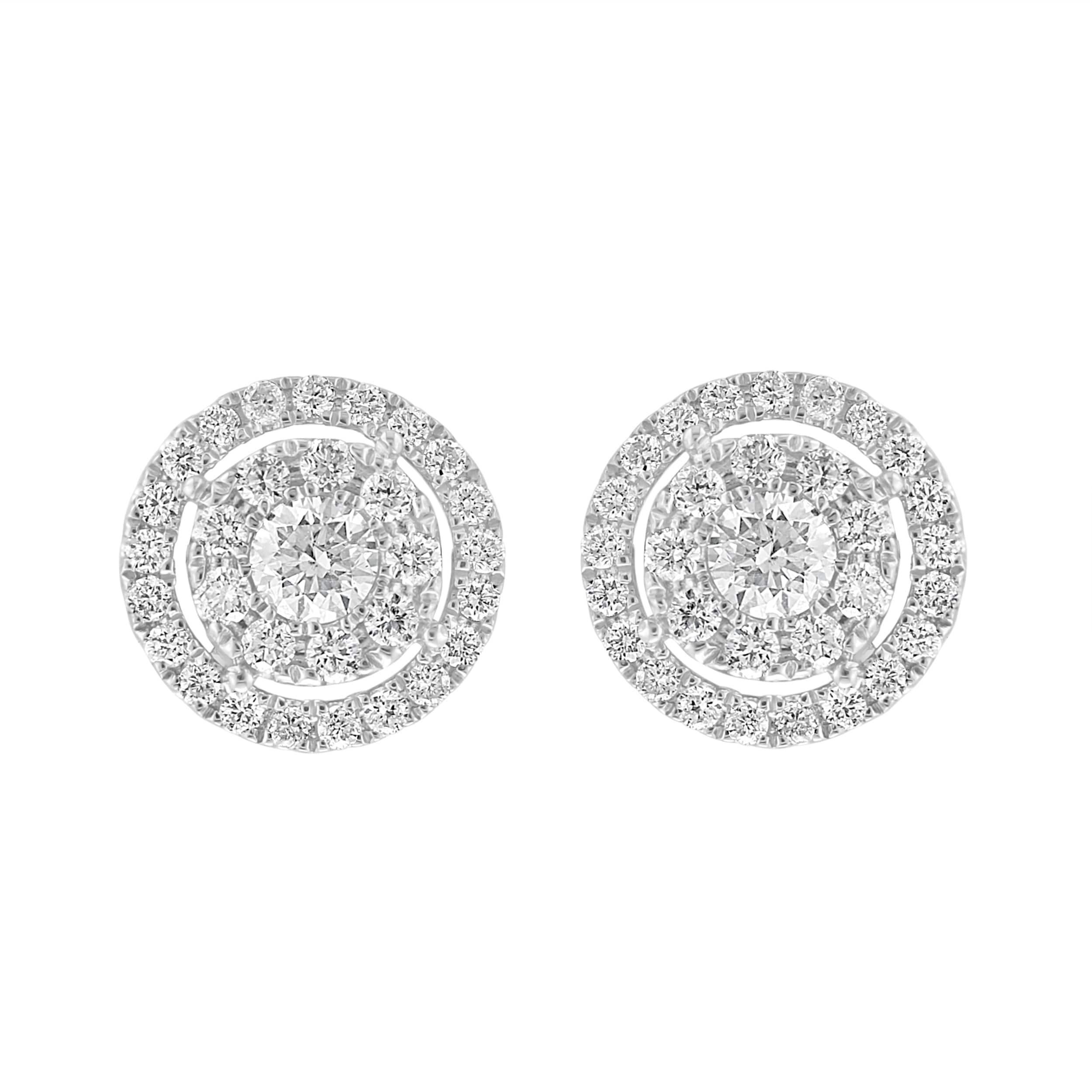 Effy Womens 925 Silver Lab Grown Diamond Round Pave Stud Earrings
