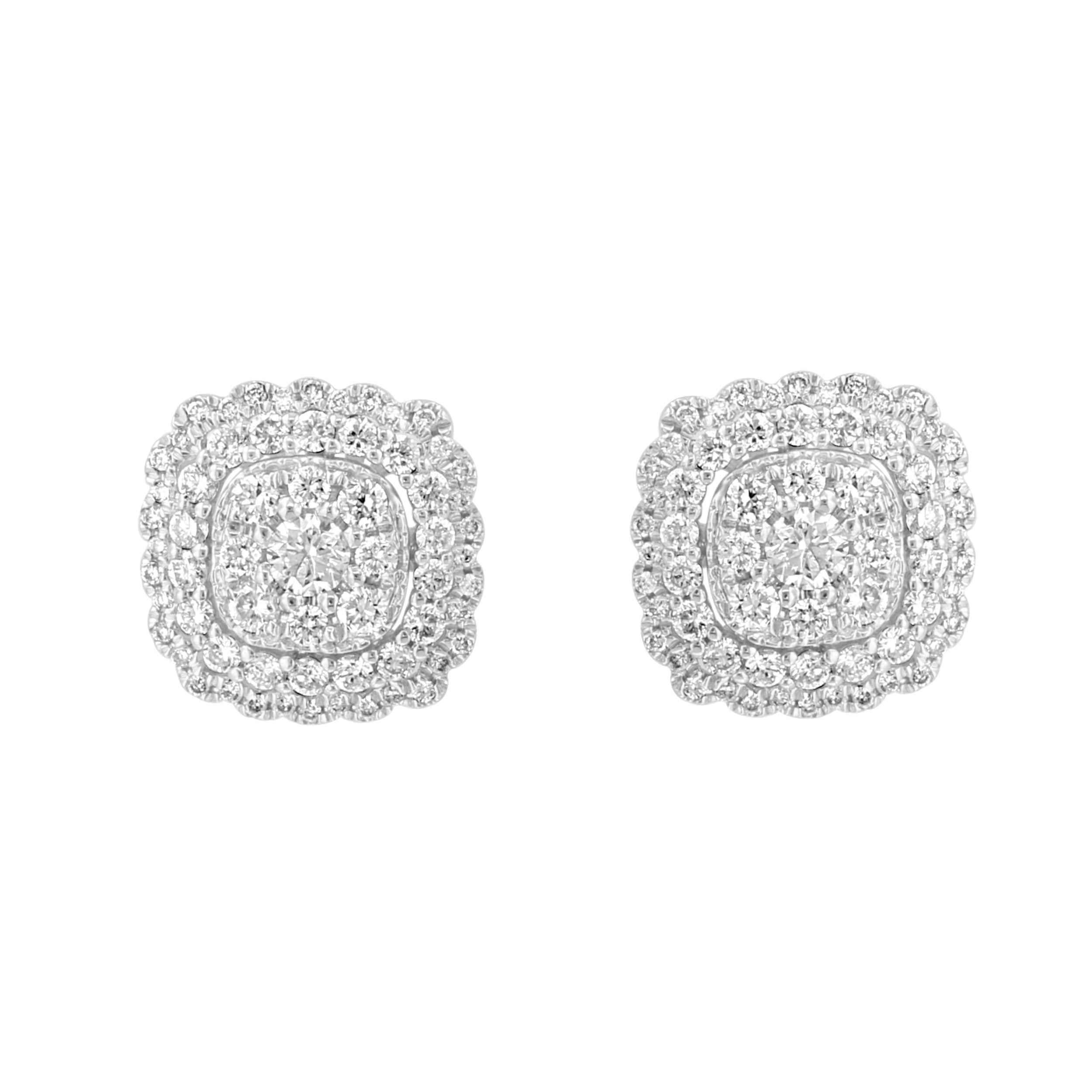 Effy Womens 925 Silver Lab Grown Diamond Scalloped Stud Earrings