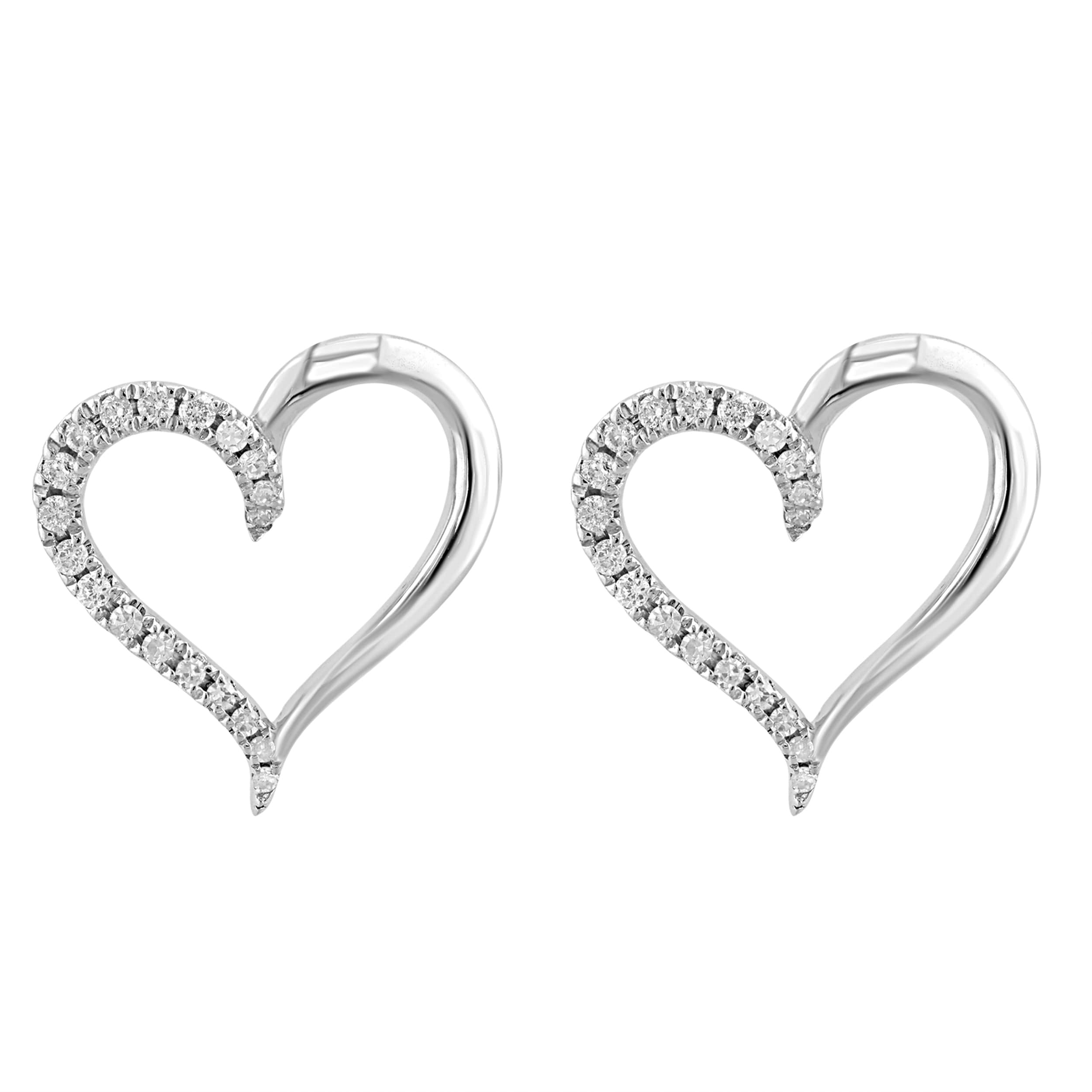 Effy Womens 925 Silver Pave Diamond Heart Earrings