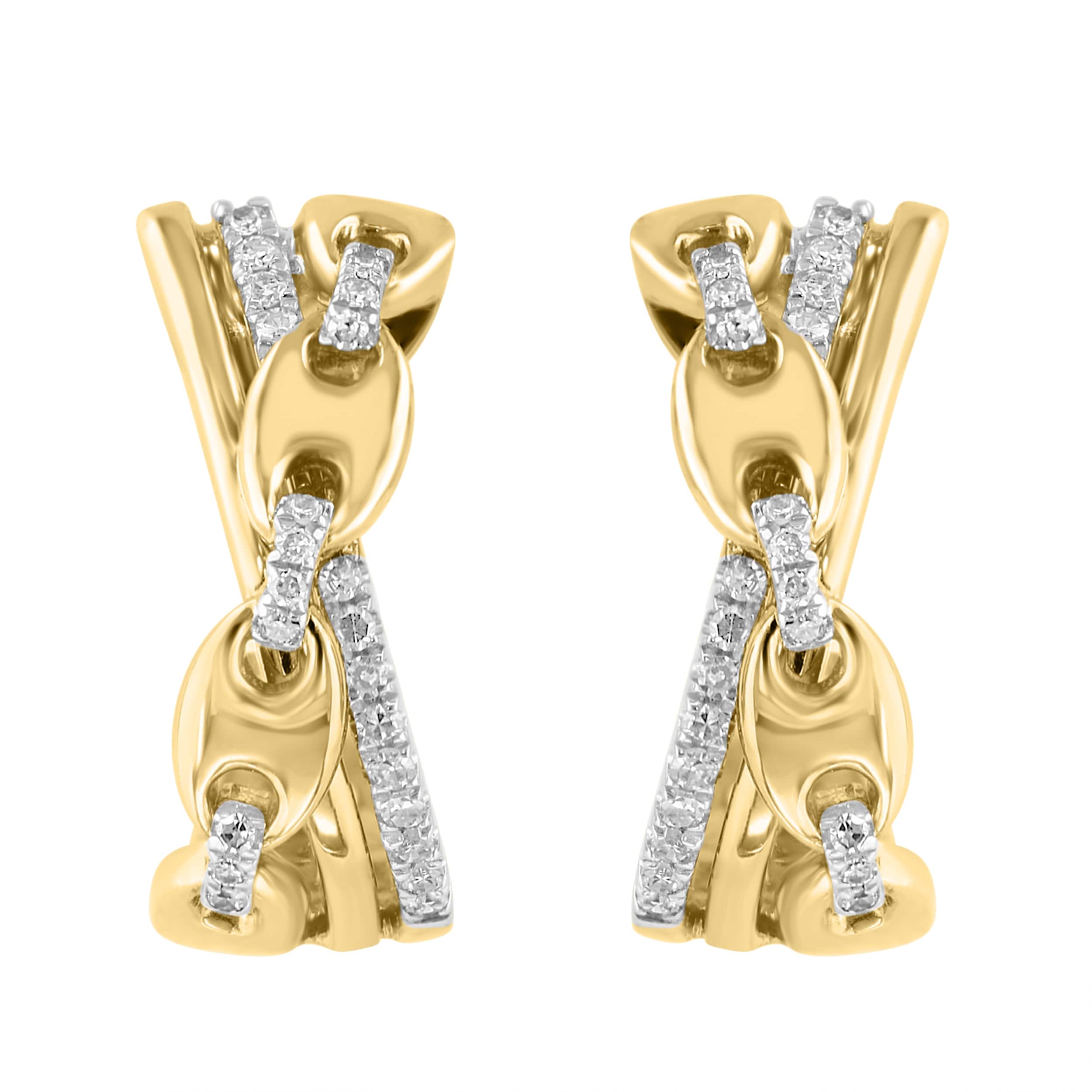 Effy Womens Gold Over 925 Sterling Silver Diamond Pave Cross Over Hoop Earrings Yellow
