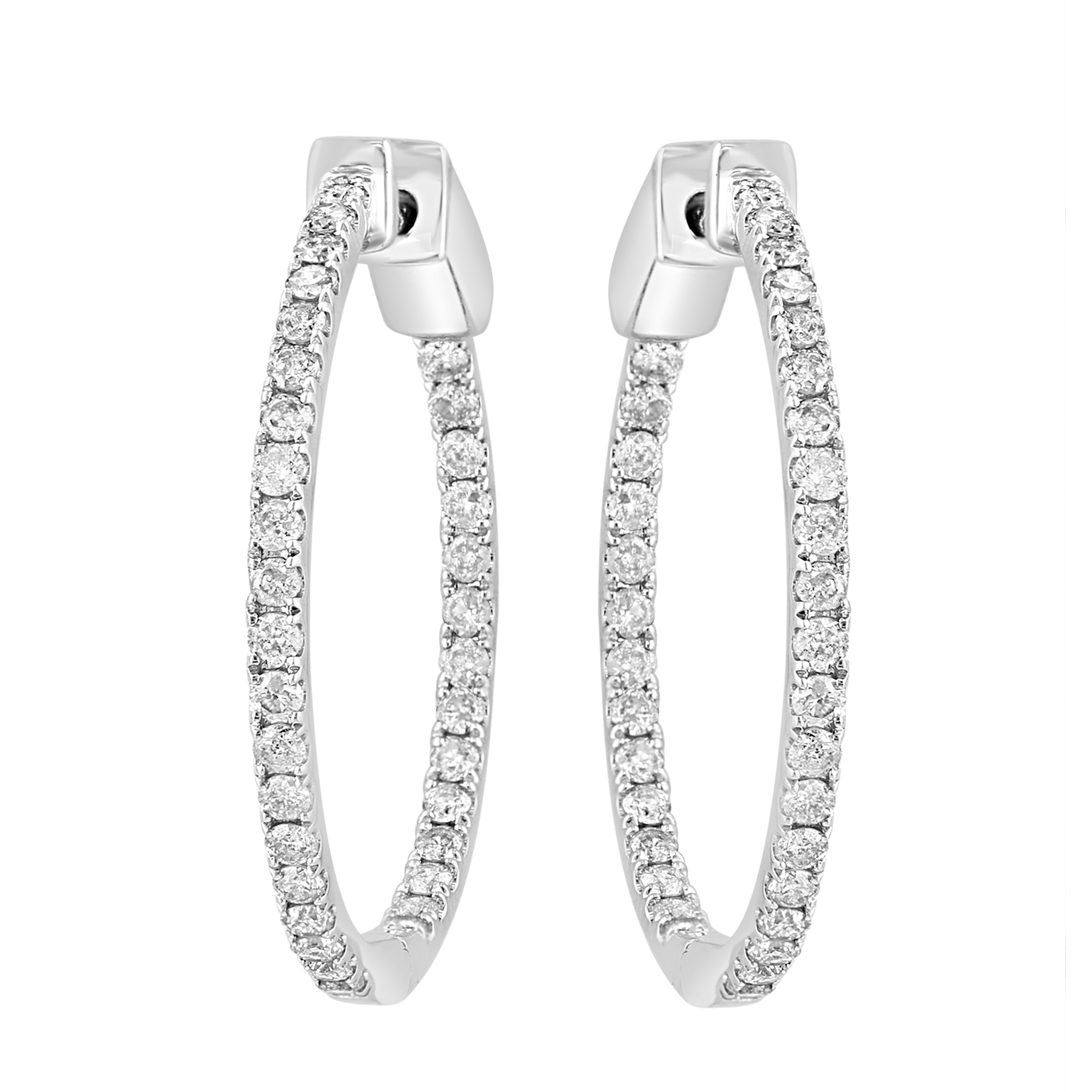 Effy Womens Large 14K White Gold Pave Diamond Hoop Earrings