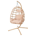 Egg Chair With Stand Indoor Outdoor Pe Rattan Hanging Swing Chair With Heavy Duty Double Rope Washable Cushion 350Lbs Capacity