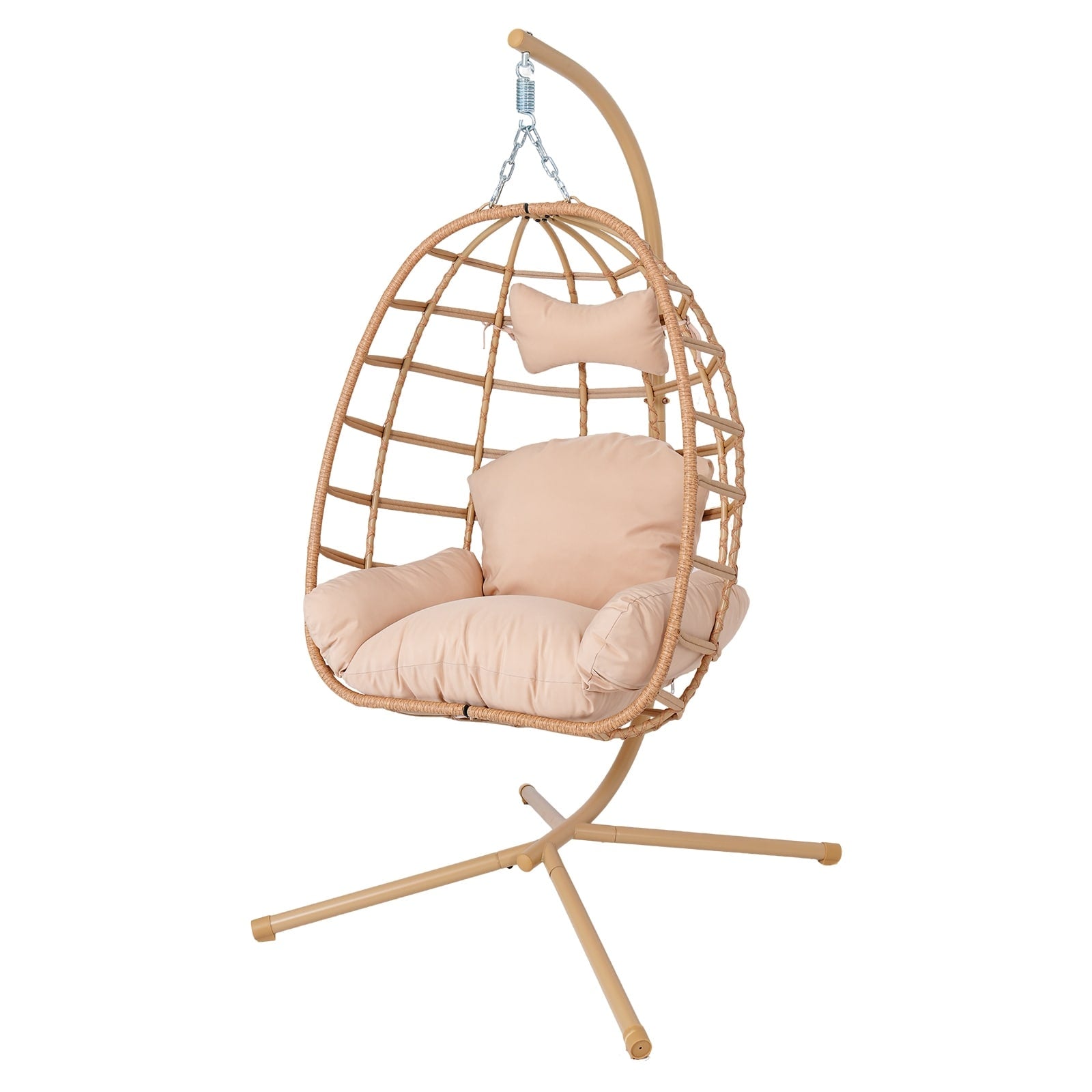 Egg Chair With Stand Indoor Outdoor Pe Rattan Hanging Swing Chair With Heavy Duty Double Rope Washable Cushion 350Lbs Capacity
