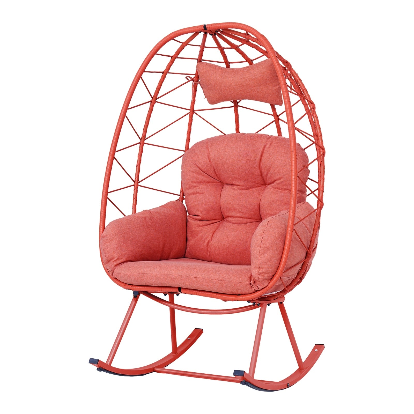 Egg Rocking Chair 330Lbs Capacity Wicker Rattan Cocoon Lounge Chair With Thick Cushion Pillow Foldable Single Swing Rocker