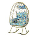Egg Rocking Chair 330Lbs Capacity Wicker Rattan Cocoon Lounge Chair With Thick Cushion Pillow Foldable Single Swing Rocker