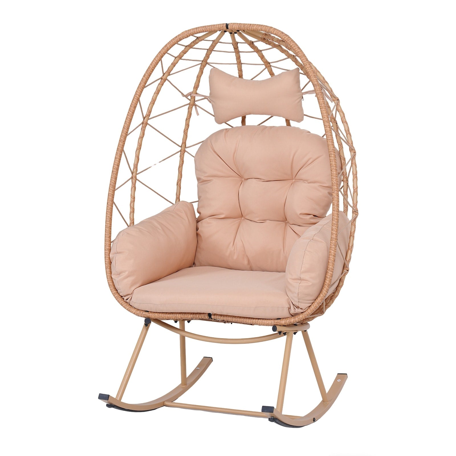 Egg Rocking Chair 330Lbs Capacity Wicker Rattan Cocoon Lounge Chair With Thick Cushion Pillow Foldable Single Swing Rocker