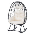 Egg Rocking Chair 330Lbs Capacity Wicker Rattan Cocoon Lounge Chair With Thick Cushion Pillow Foldable Swing Rocker Chair