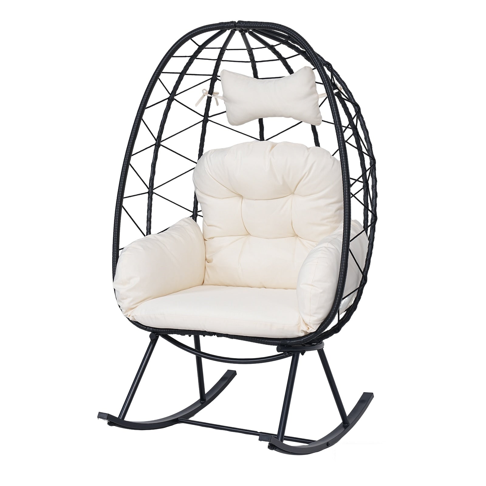 Egg Rocking Chair 330Lbs Capacity Wicker Rattan Cocoon Lounge Chair With Thick Cushion Pillow Foldable Swing Rocker Chair