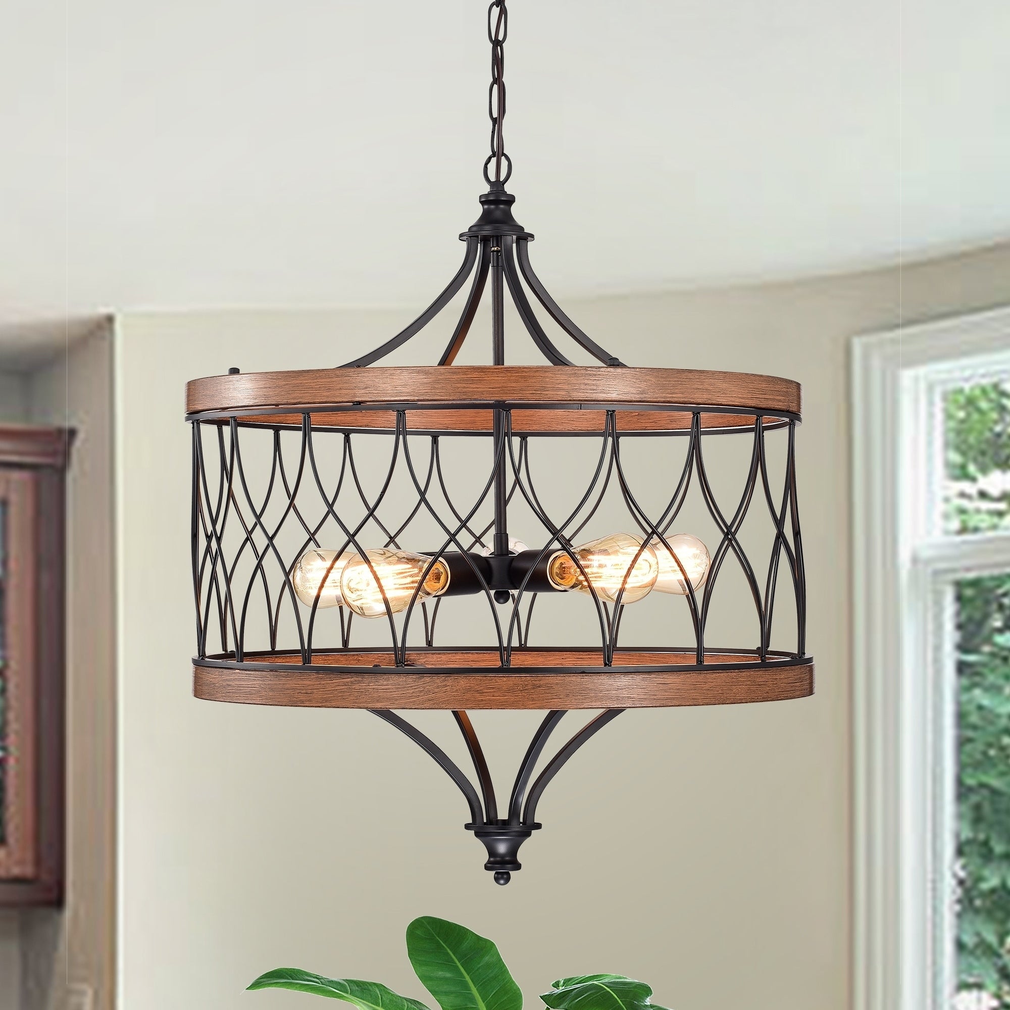 Egil Imitation Wood Black 5 Light Chandelier