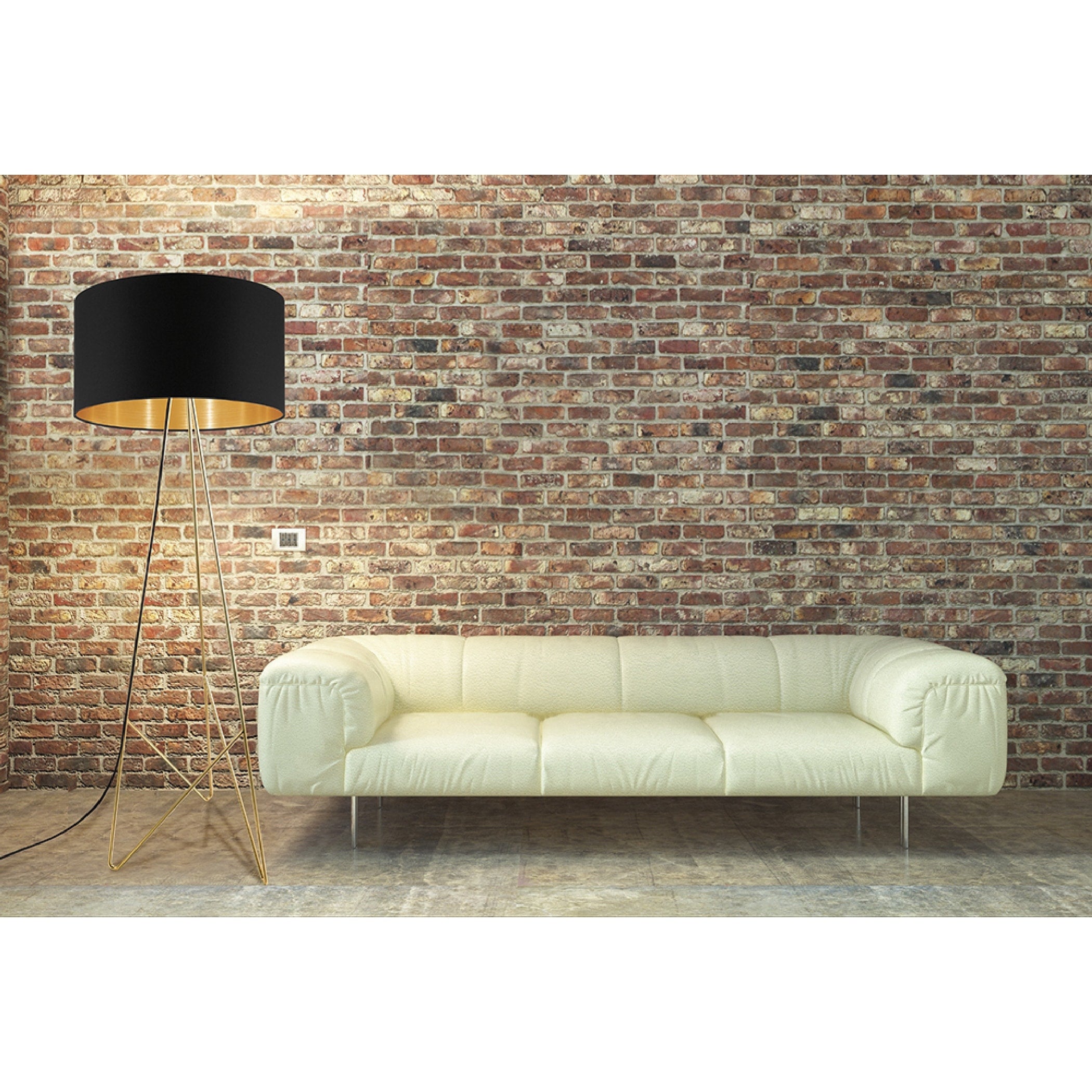 Eglo Camporale 1 Light Gold Floor Lamp With Black Exterior Gold Interior Fabric